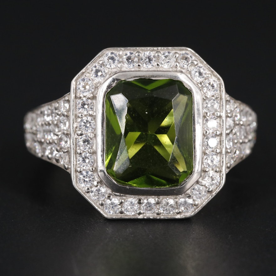Sterling Peridot and Cubic Zirconia Ring