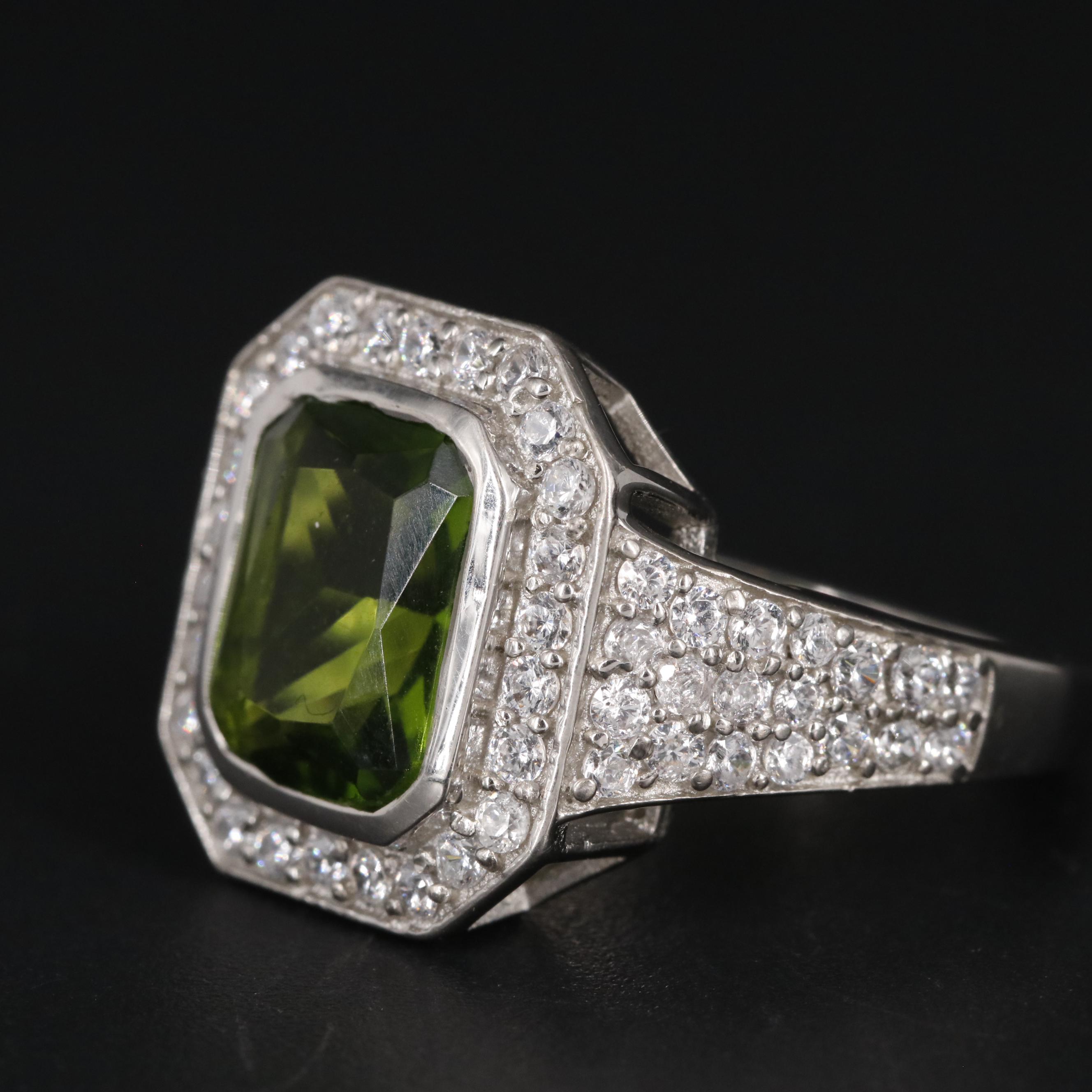 Sterling Peridot and Cubic Zirconia Ring