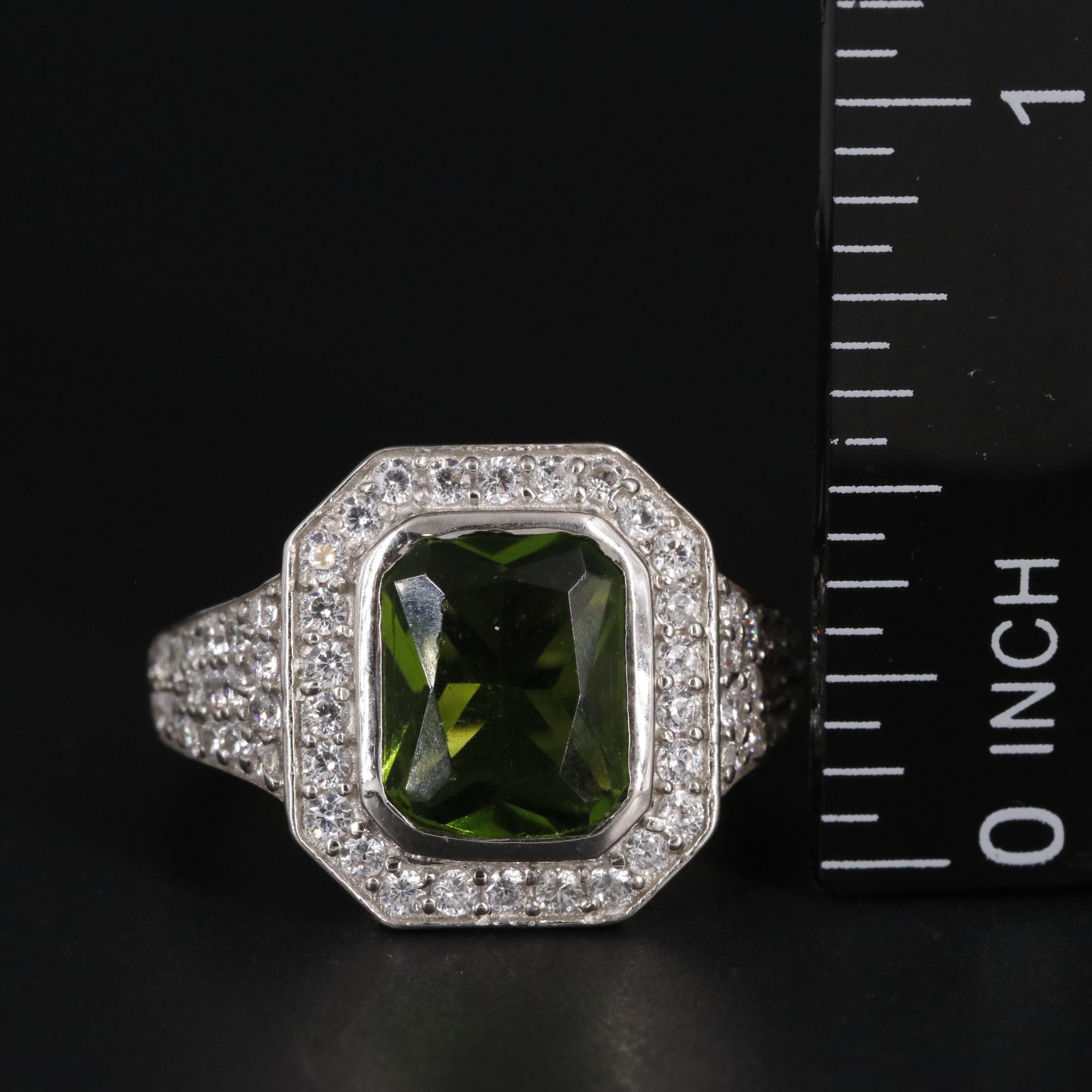 Sterling Peridot and Cubic Zirconia Ring