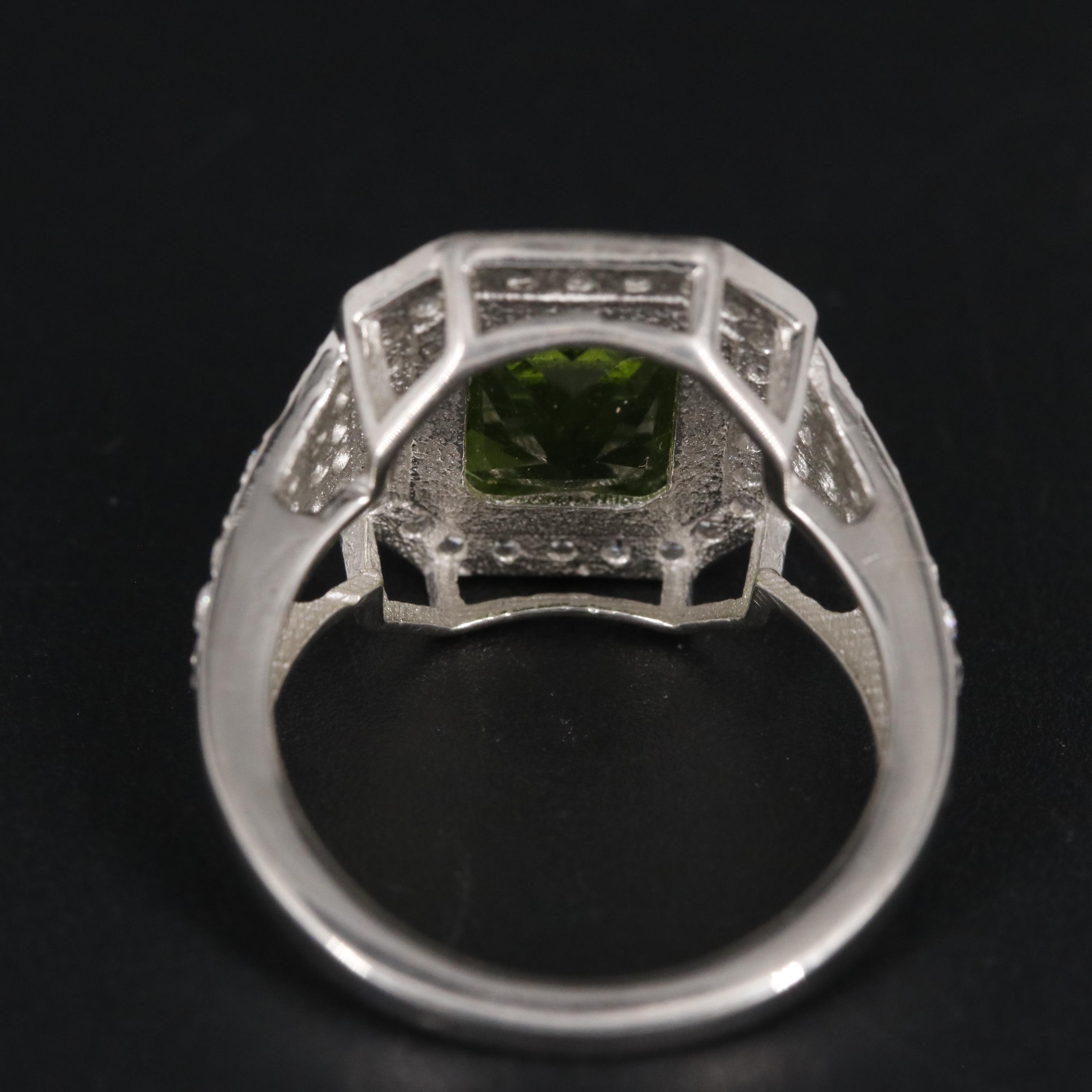 Sterling Peridot and Cubic Zirconia Ring
