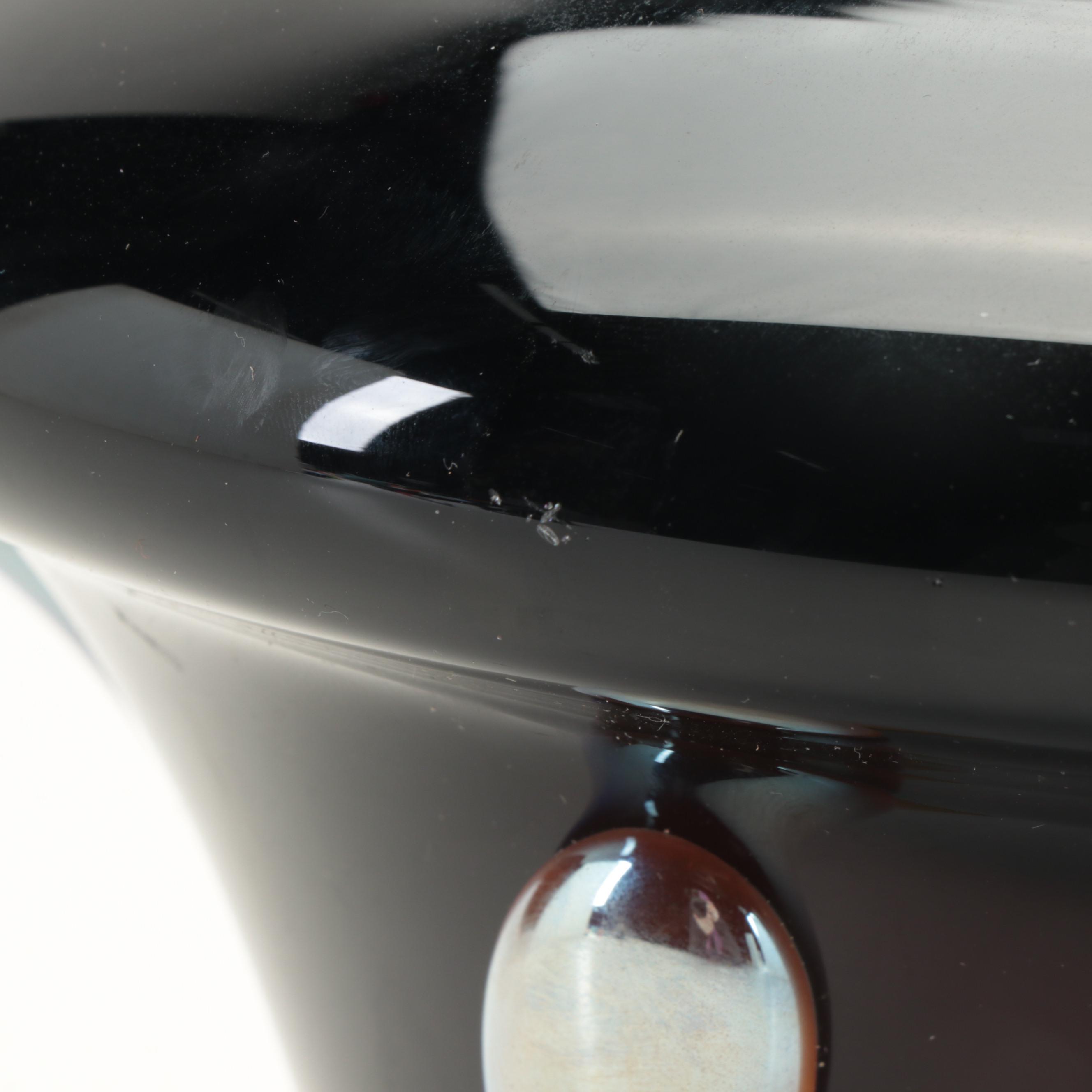 Artist Signed Blown Cased Black with Iridescent Applied Teardrops Art Glass Vase