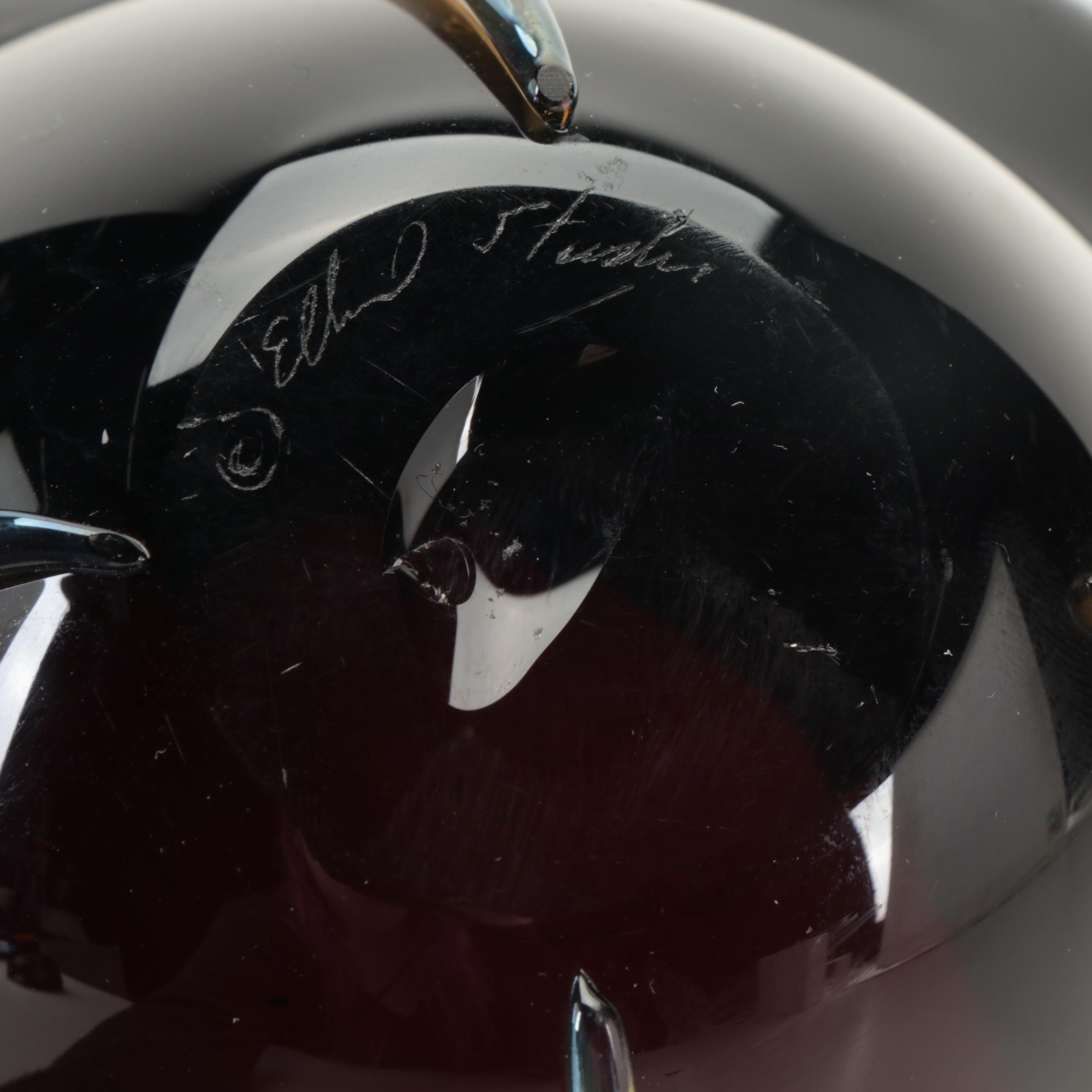 Artist Signed Blown Cased Black with Iridescent Applied Teardrops Art Glass Vase