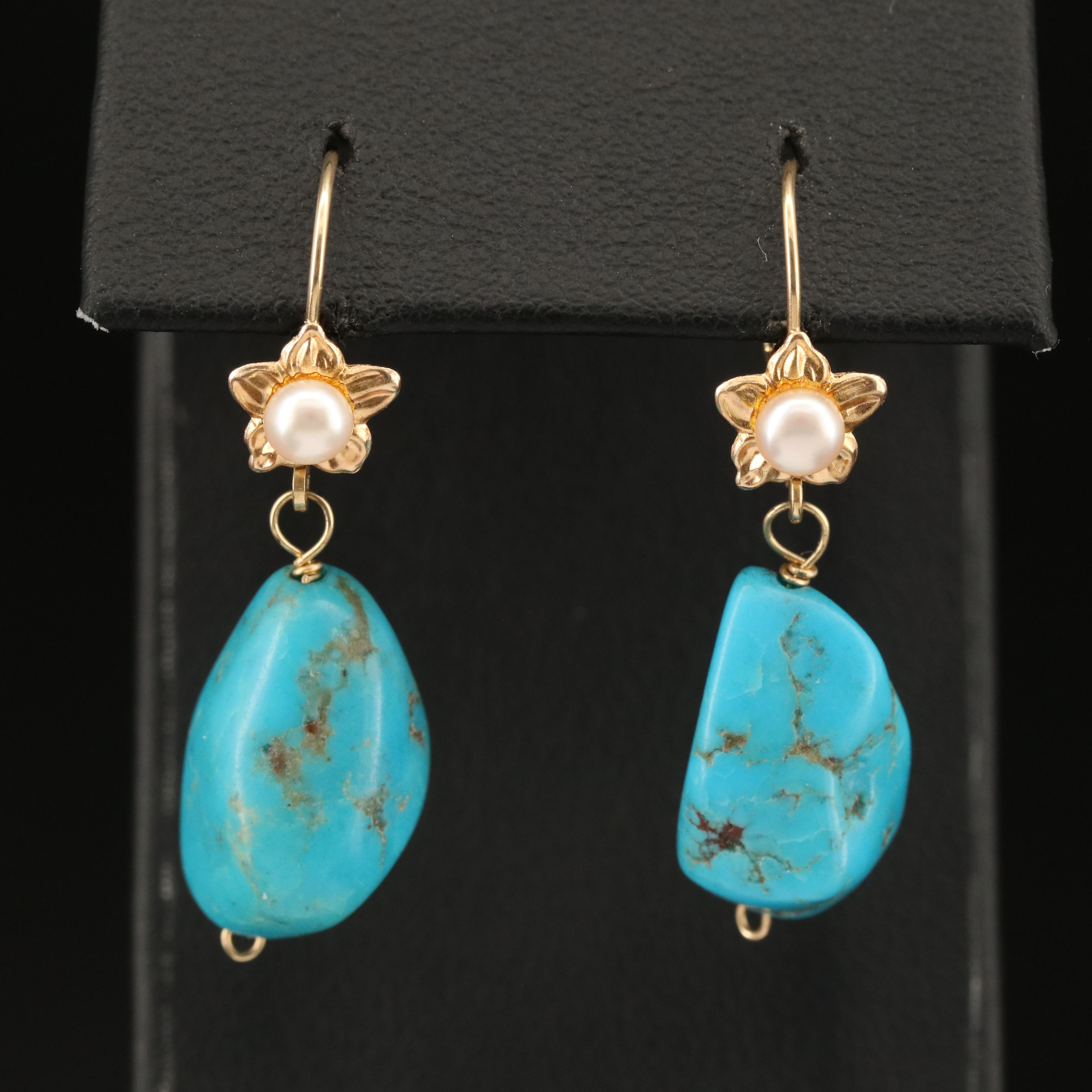 14K Turquoise and Pearl Earrings