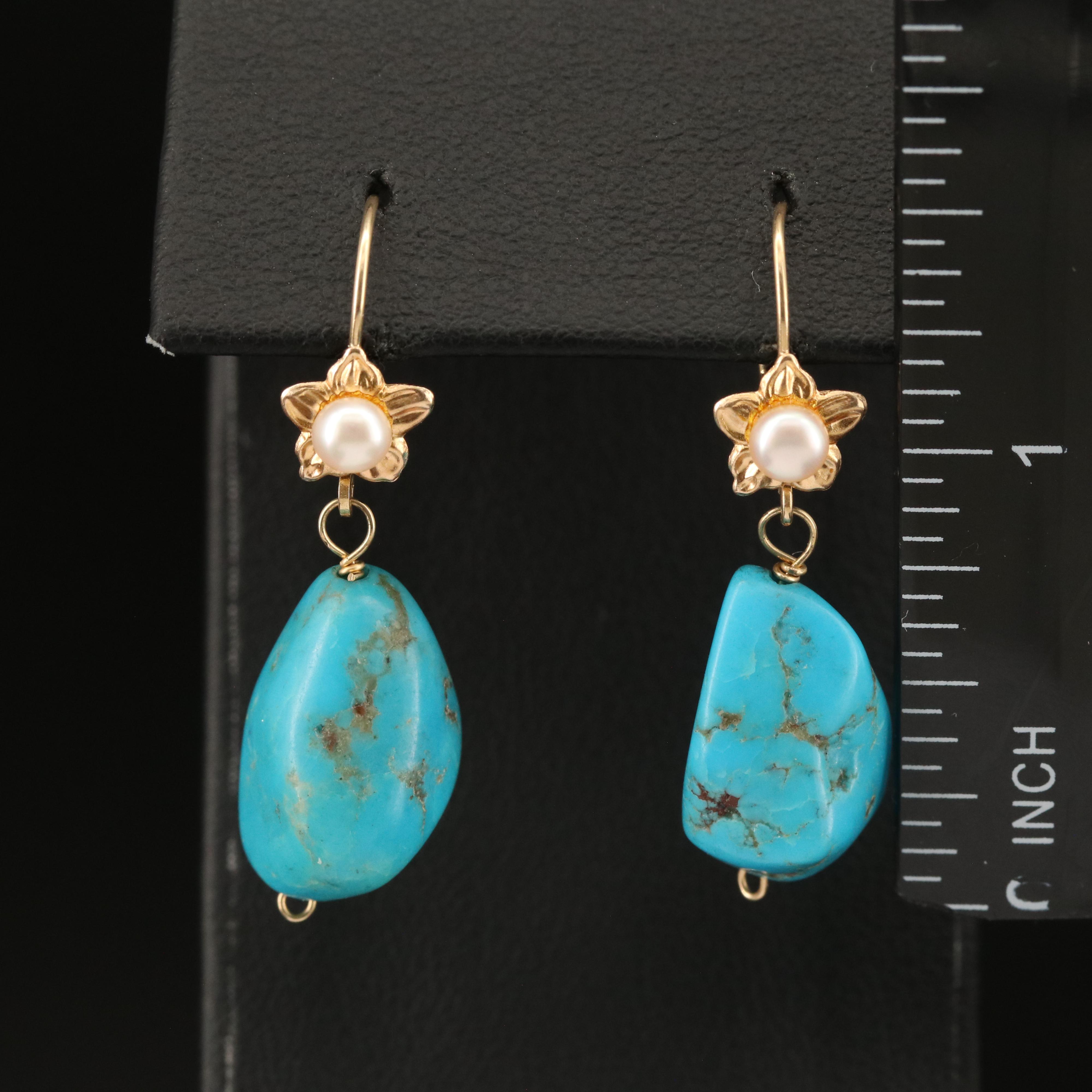14K Turquoise and Pearl Earrings