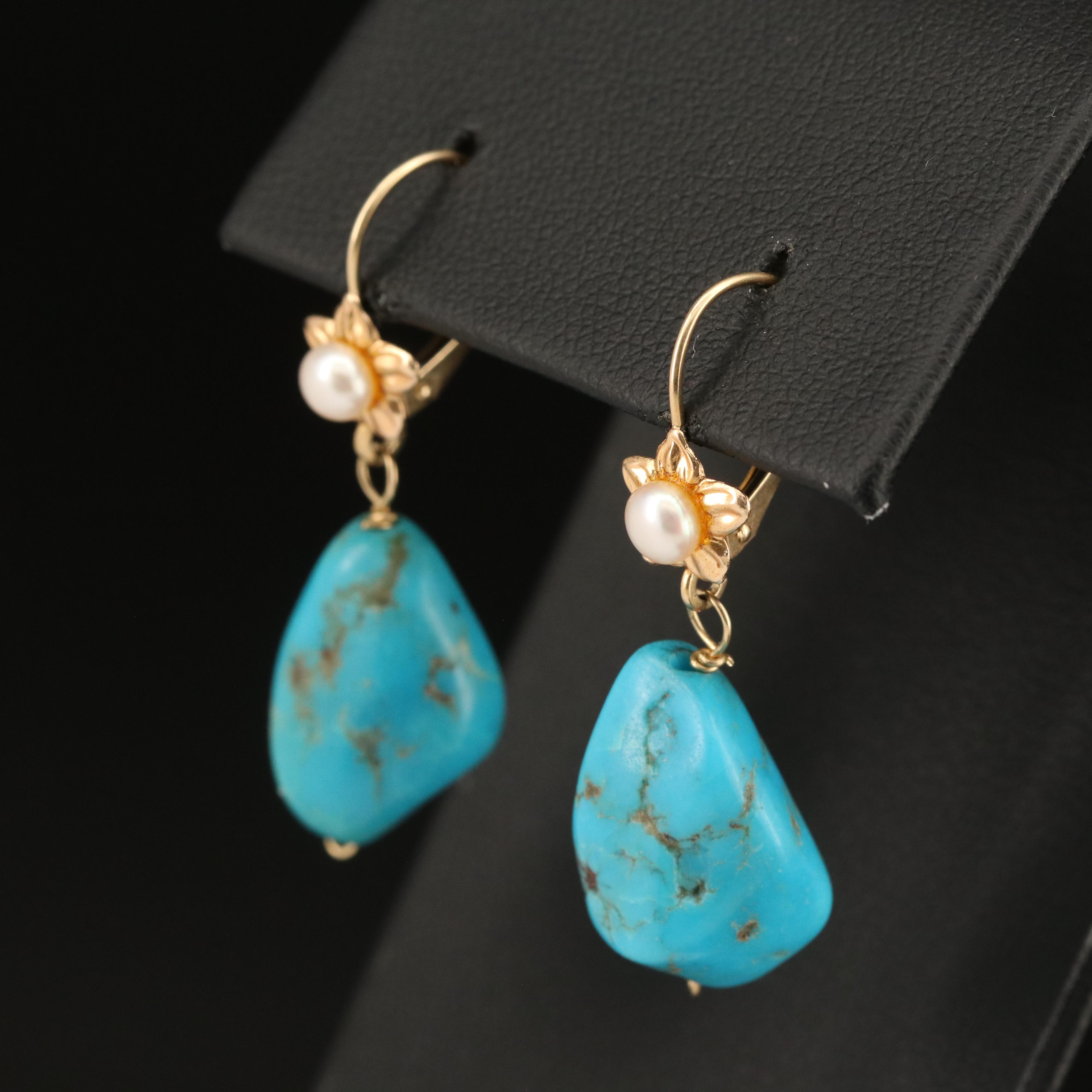 14K Turquoise and Pearl Earrings