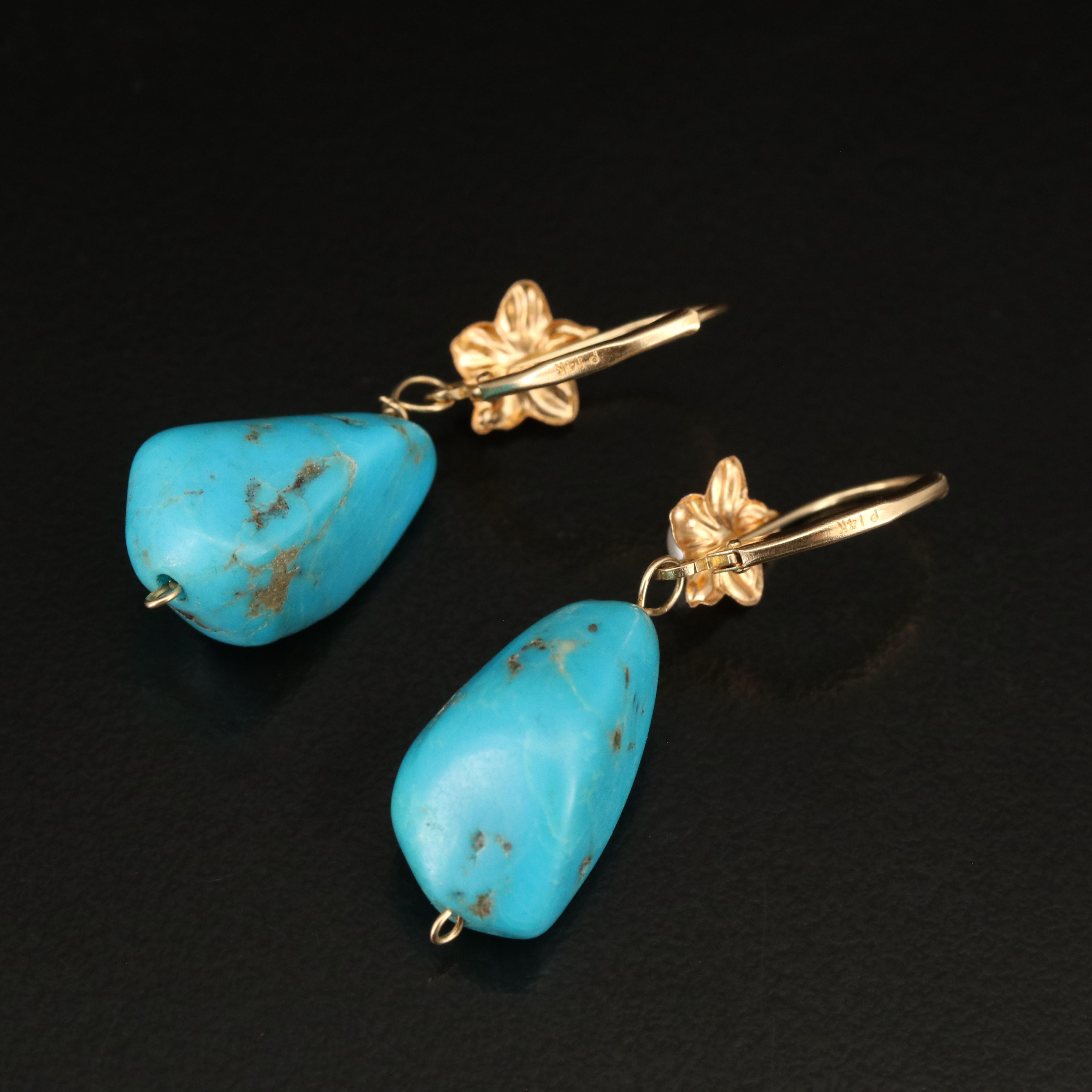 14K Turquoise and Pearl Earrings