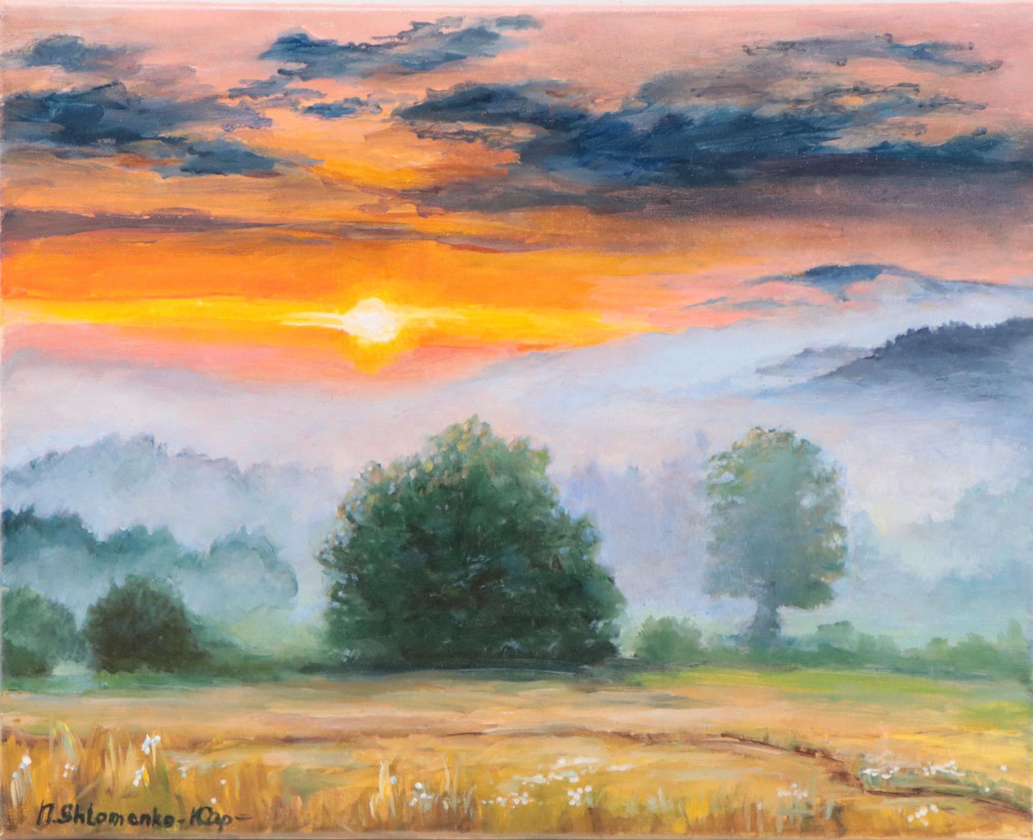 Nataliya Shlomenko Oil Painting of Landscape "Sunset In The Fog," 2022