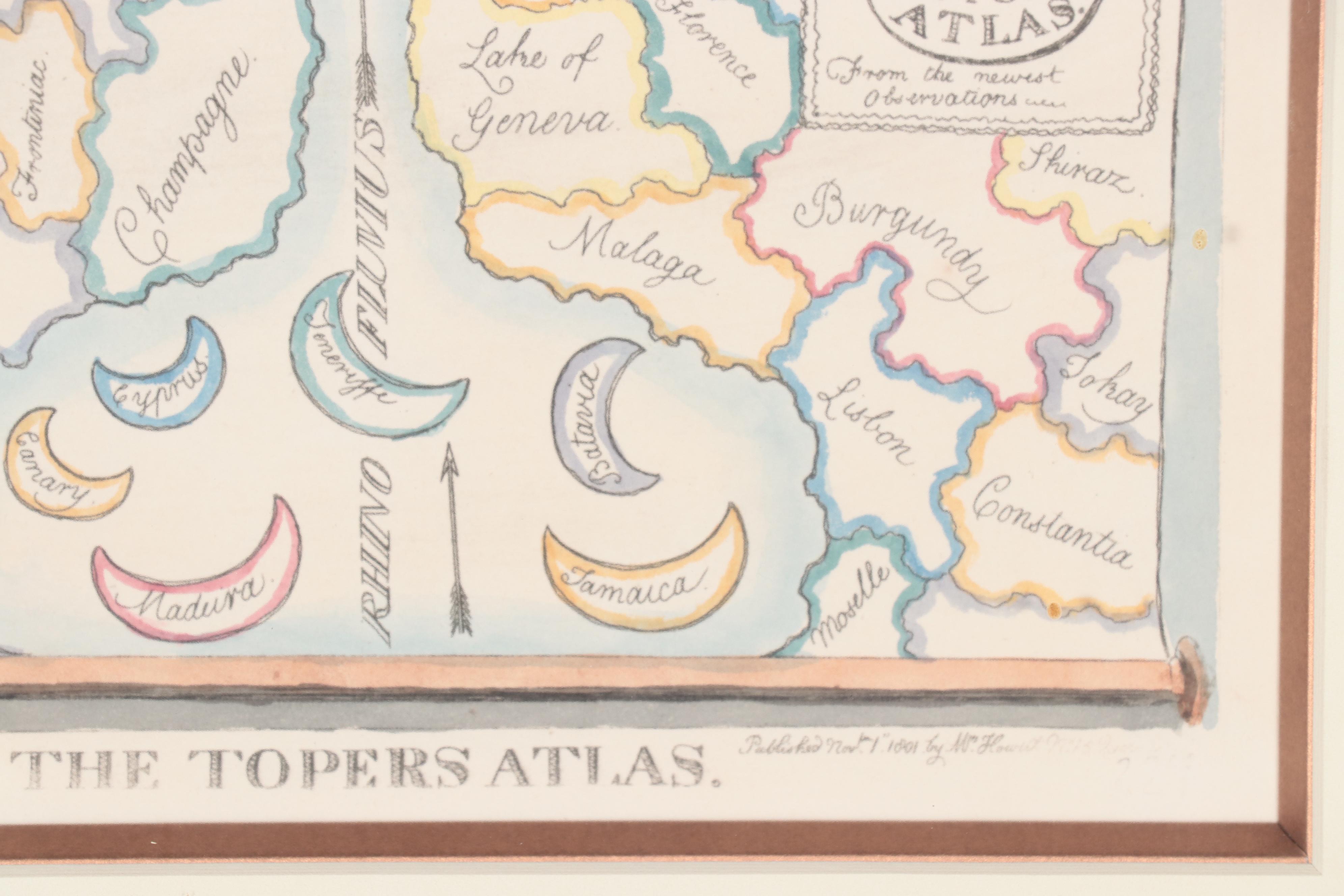 Political Caricature Hand-Colored Lithograph "The Topers Atlas"