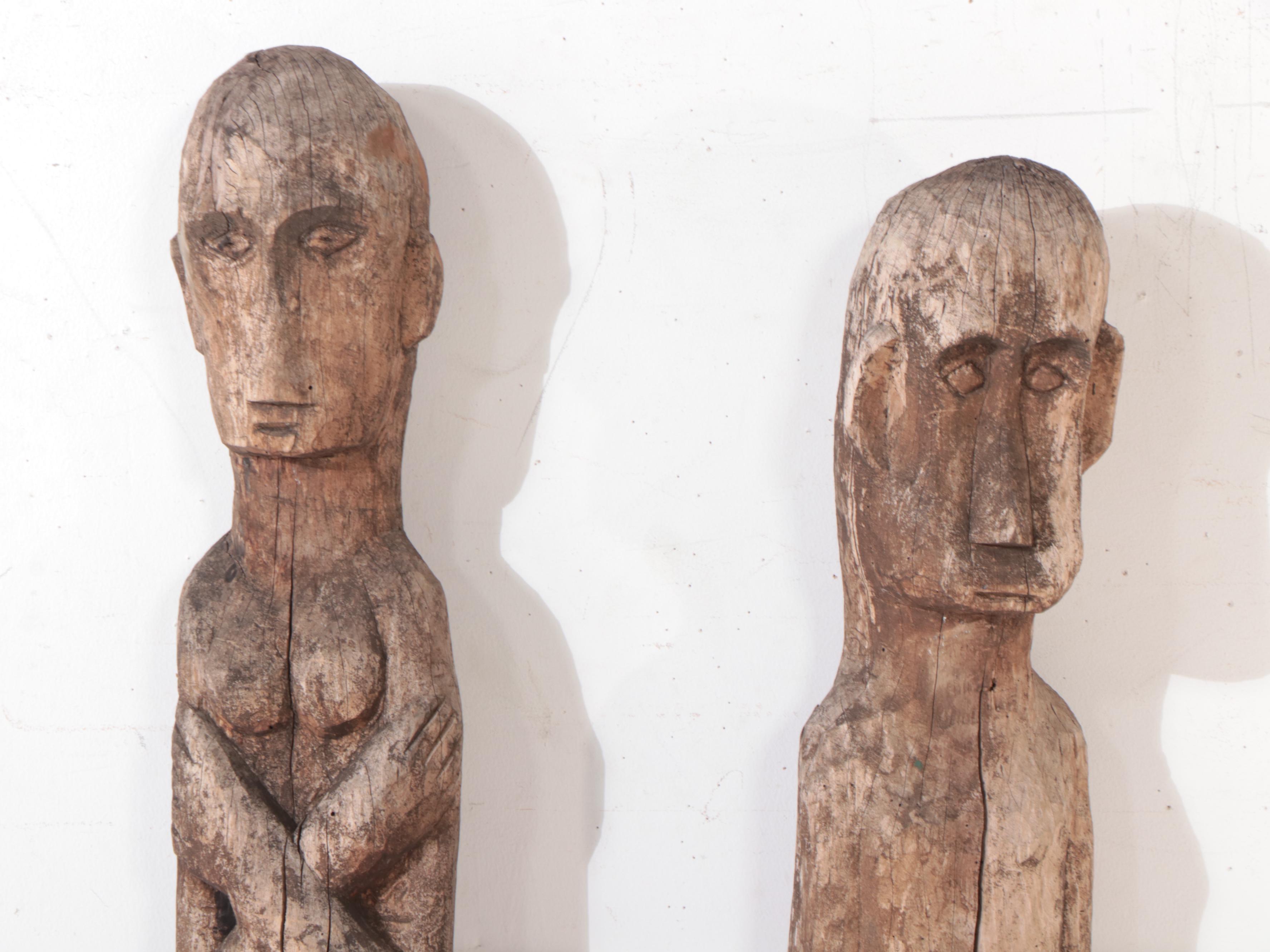 Ifugao Bulul Male and Female Bontoc Pine Figures, Circa 1940