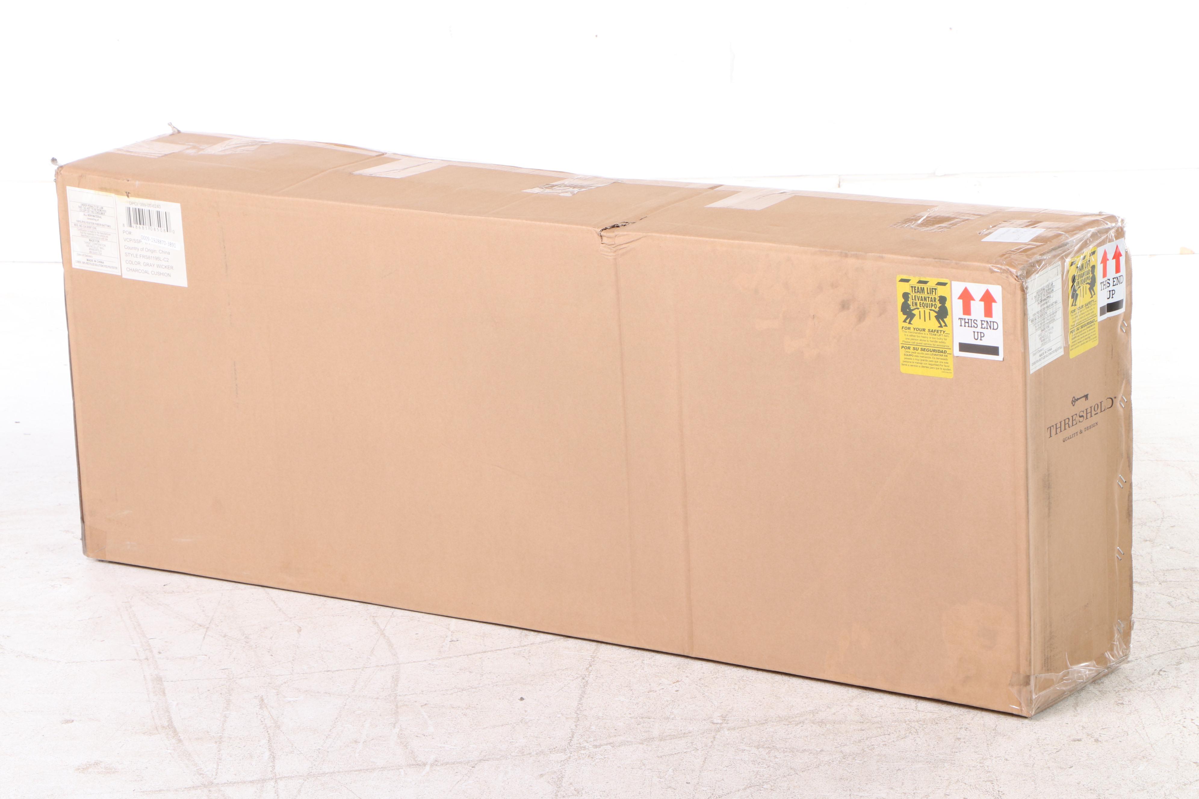 Threshold Eliot Gray Wicker Patio Dining Bench with Charcoal Cushion