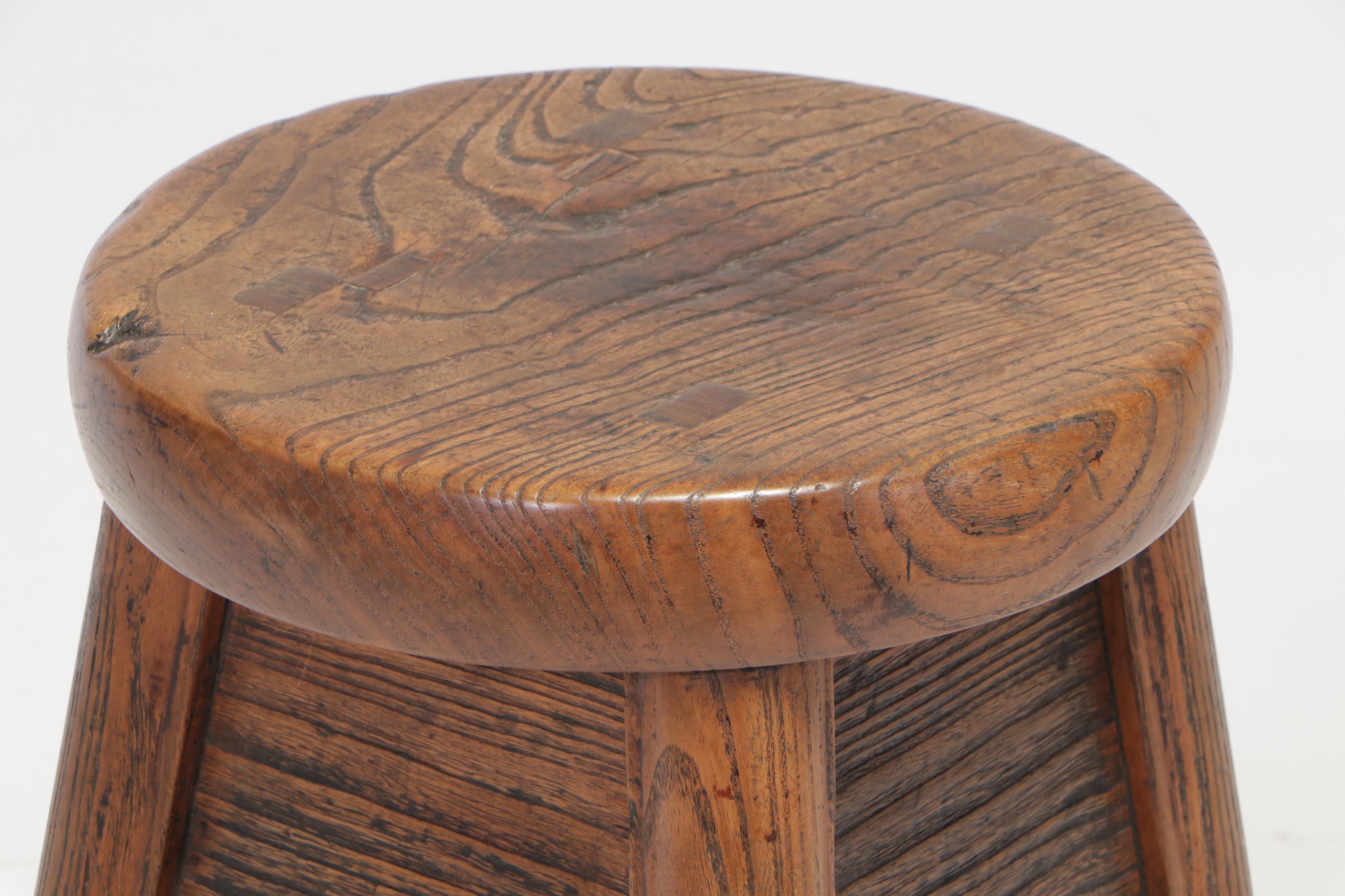 Chinese Elm Wood Merchant's Stool with Drawer, Mid-19th Century