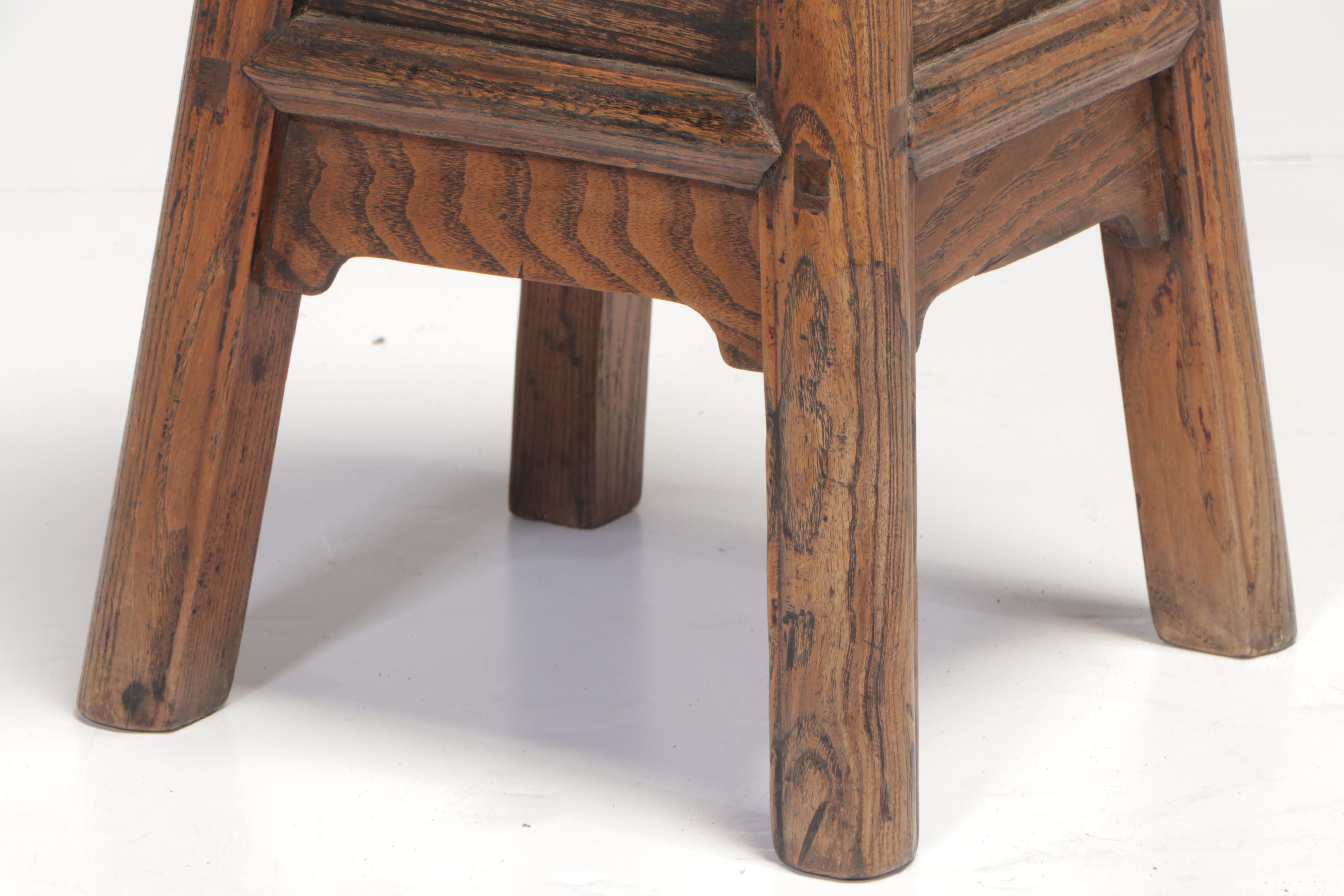 Chinese Elm Wood Merchant's Stool with Drawer, Mid-19th Century
