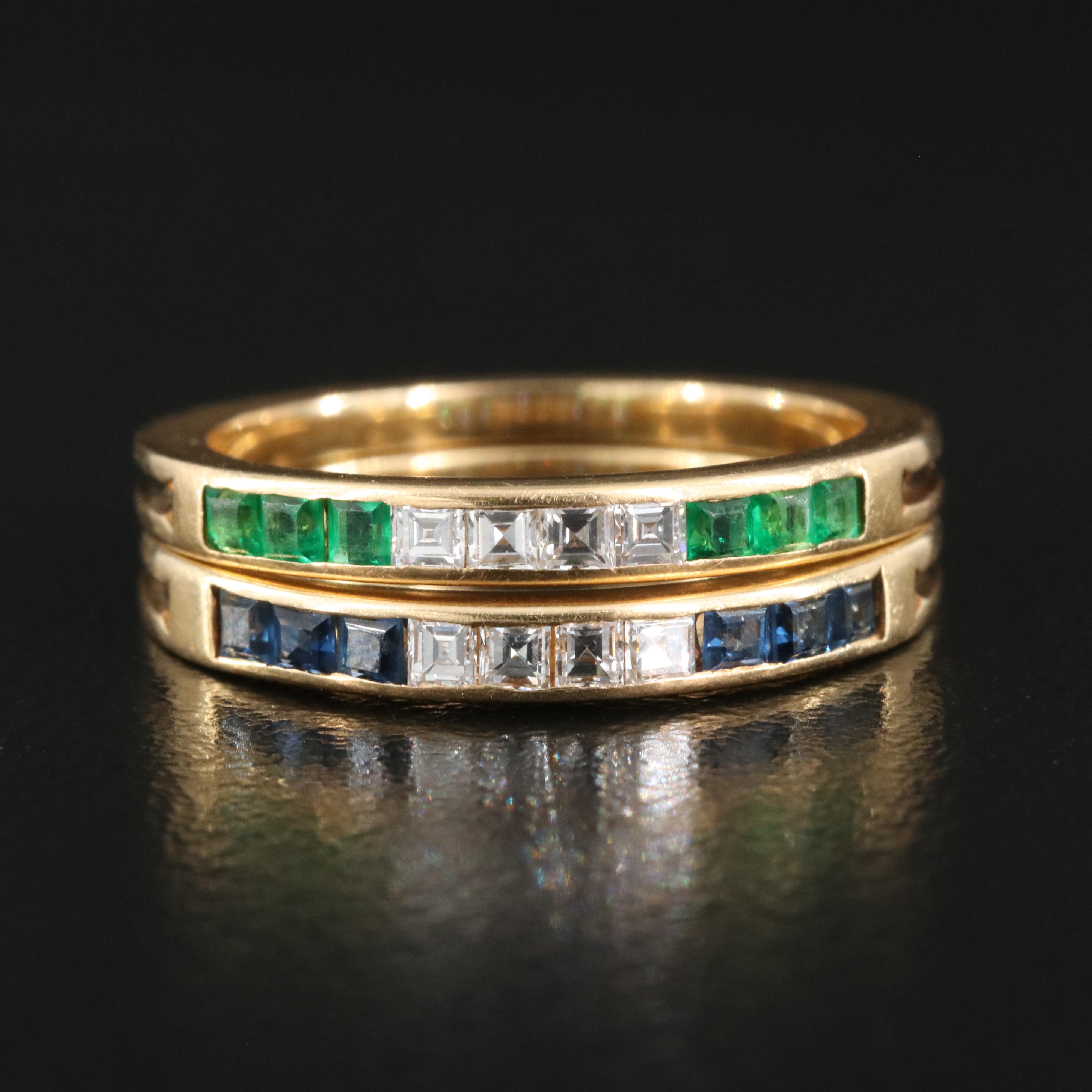 Tiffany & Co. 18K Diamond Bands Including Emerald and Sapphire