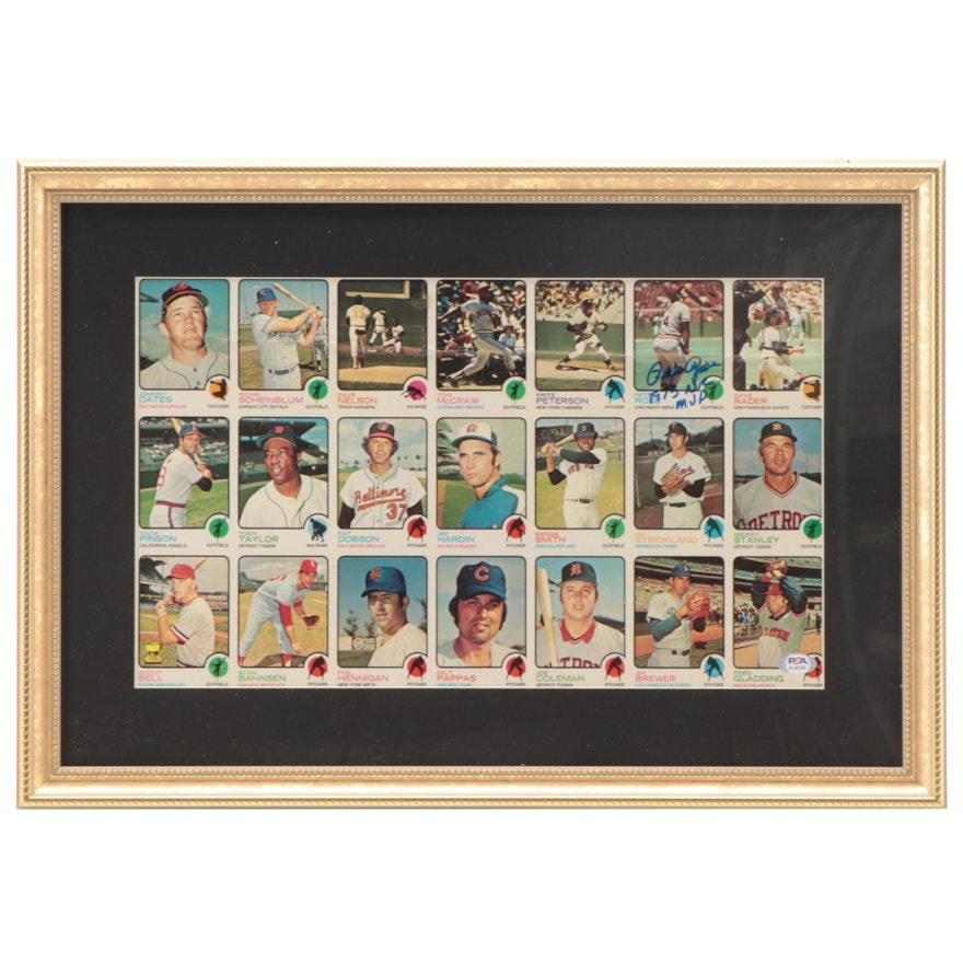 1973 Topps Framed Uncut Baseball Card Sheet With Signed Pete Rose Card