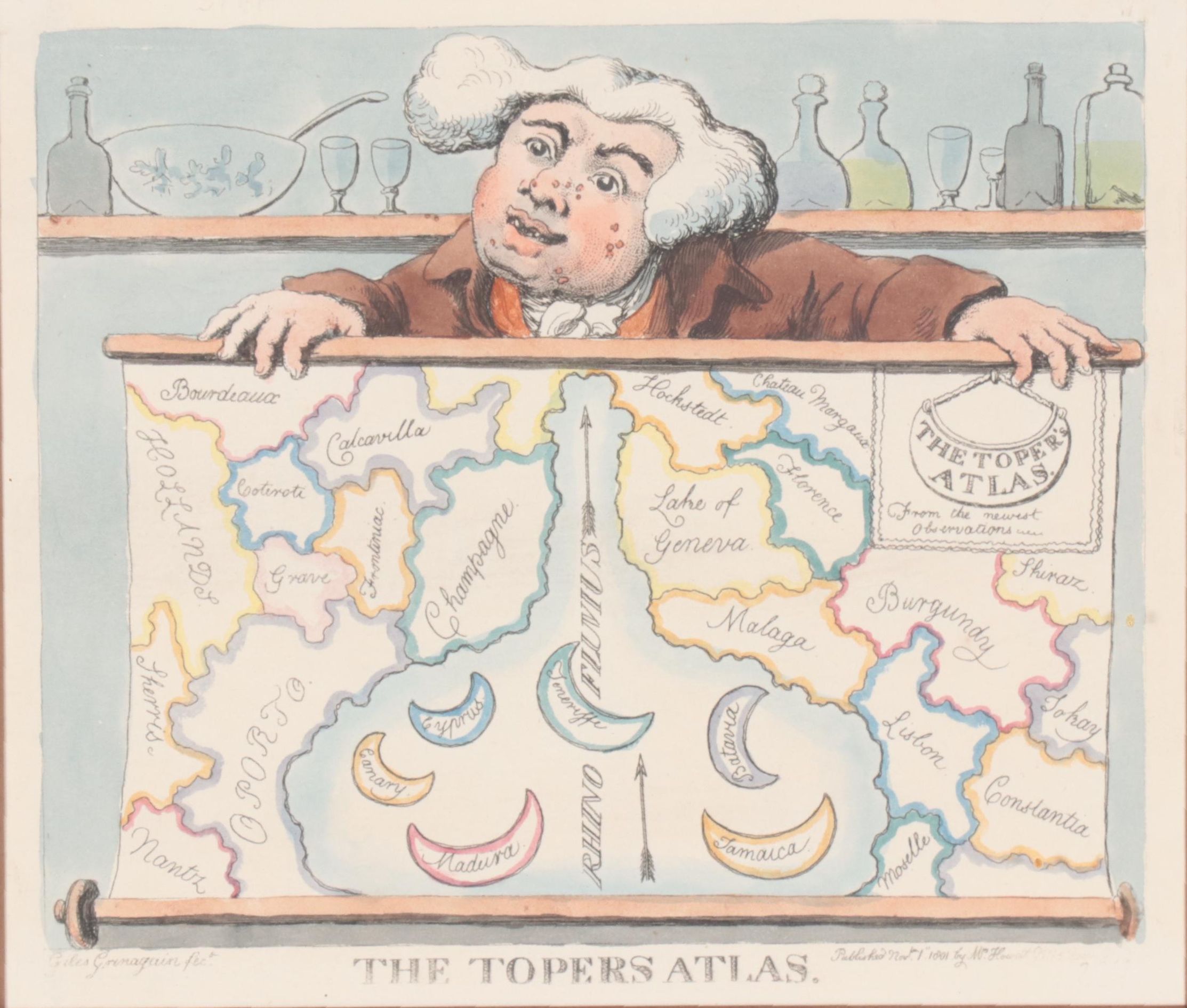 Political Caricature Hand-Colored Lithograph "The Topers Atlas"