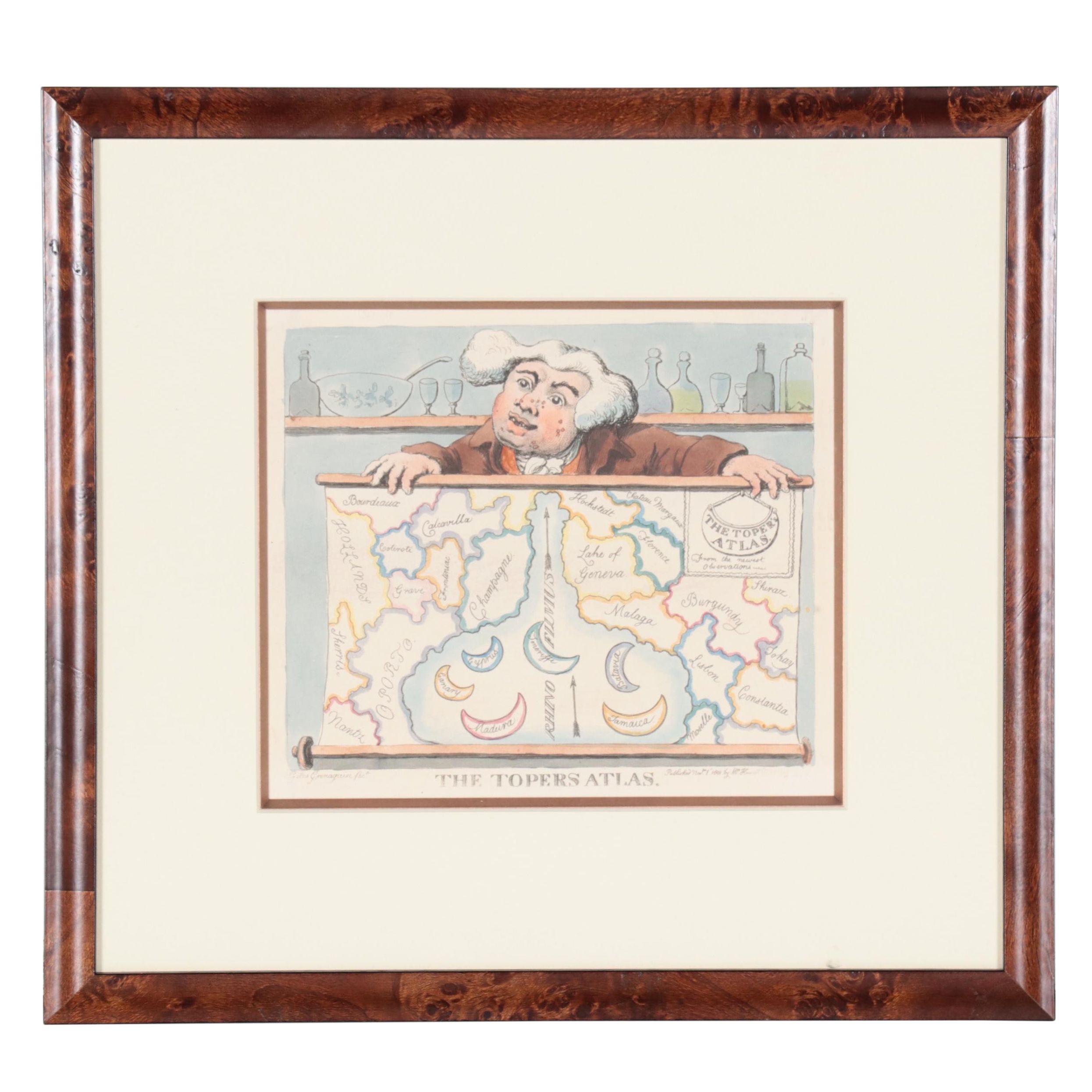 Political Caricature Hand-Colored Lithograph "The Topers Atlas"