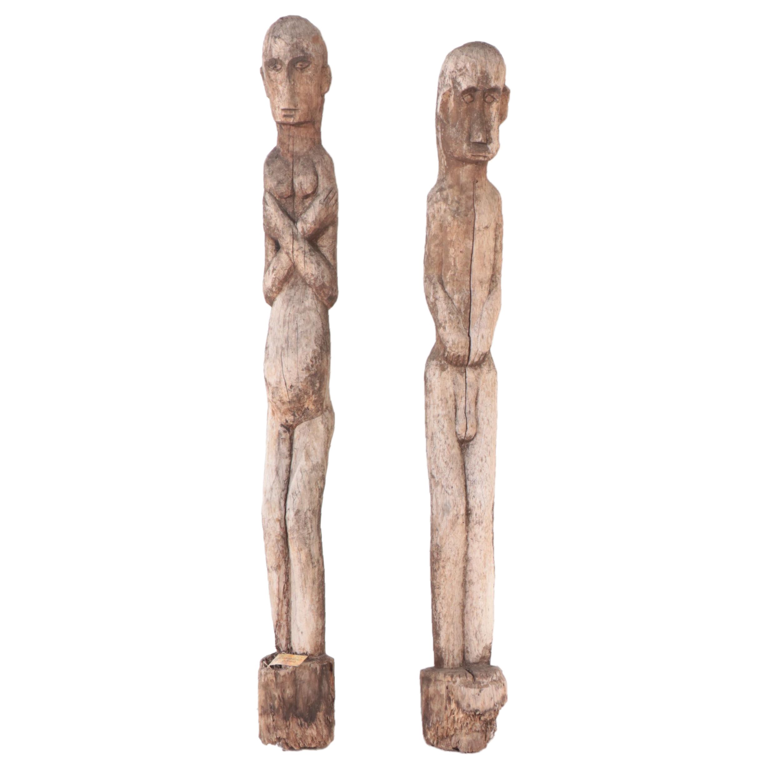 Ifugao Bulul Male and Female Bontoc Pine Figures, Circa 1940