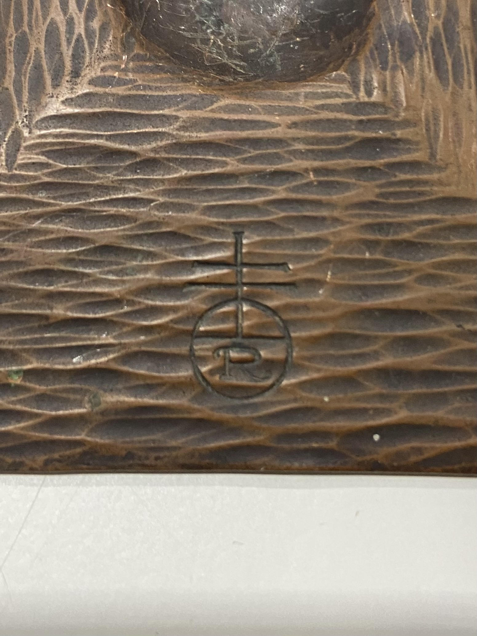 Roycroft Arts & Crafts Copper Vase Stand with Enameled Dagger