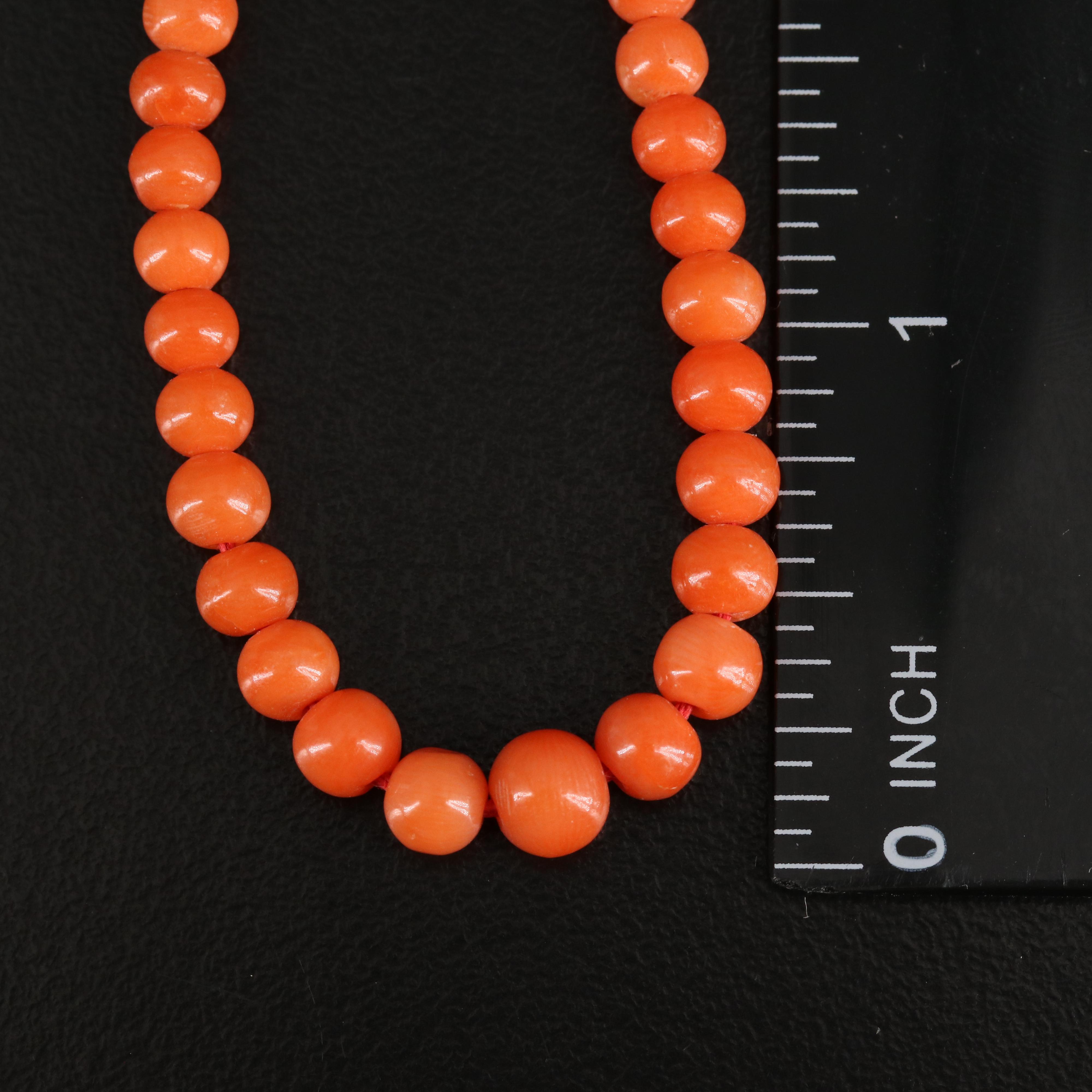 14K Coral Earrings and Graduated Bead Necklace with Vintage Box