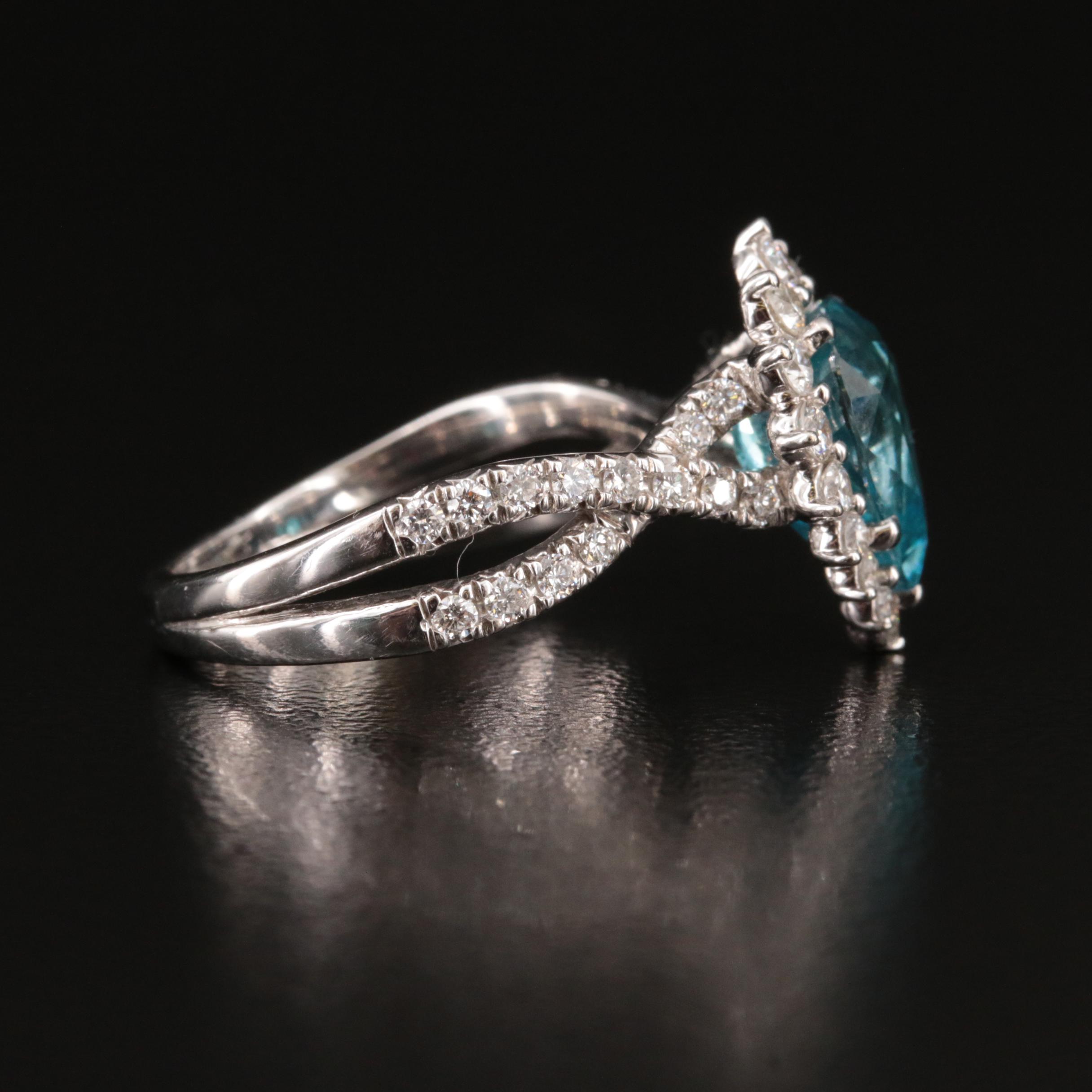 14K Blue Zircon and Diamond Halo Ring