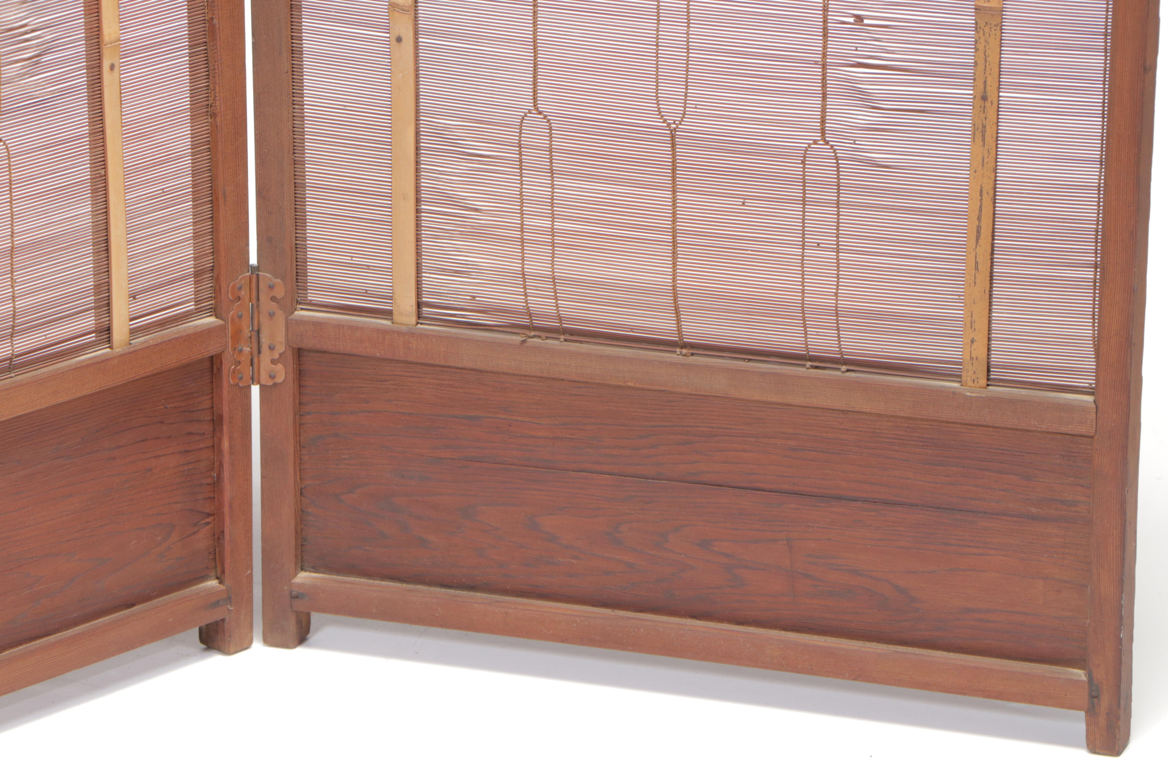 Japanese Wood, Bamboo and Reed Four-Panel Folding Screen, Late 19th Century