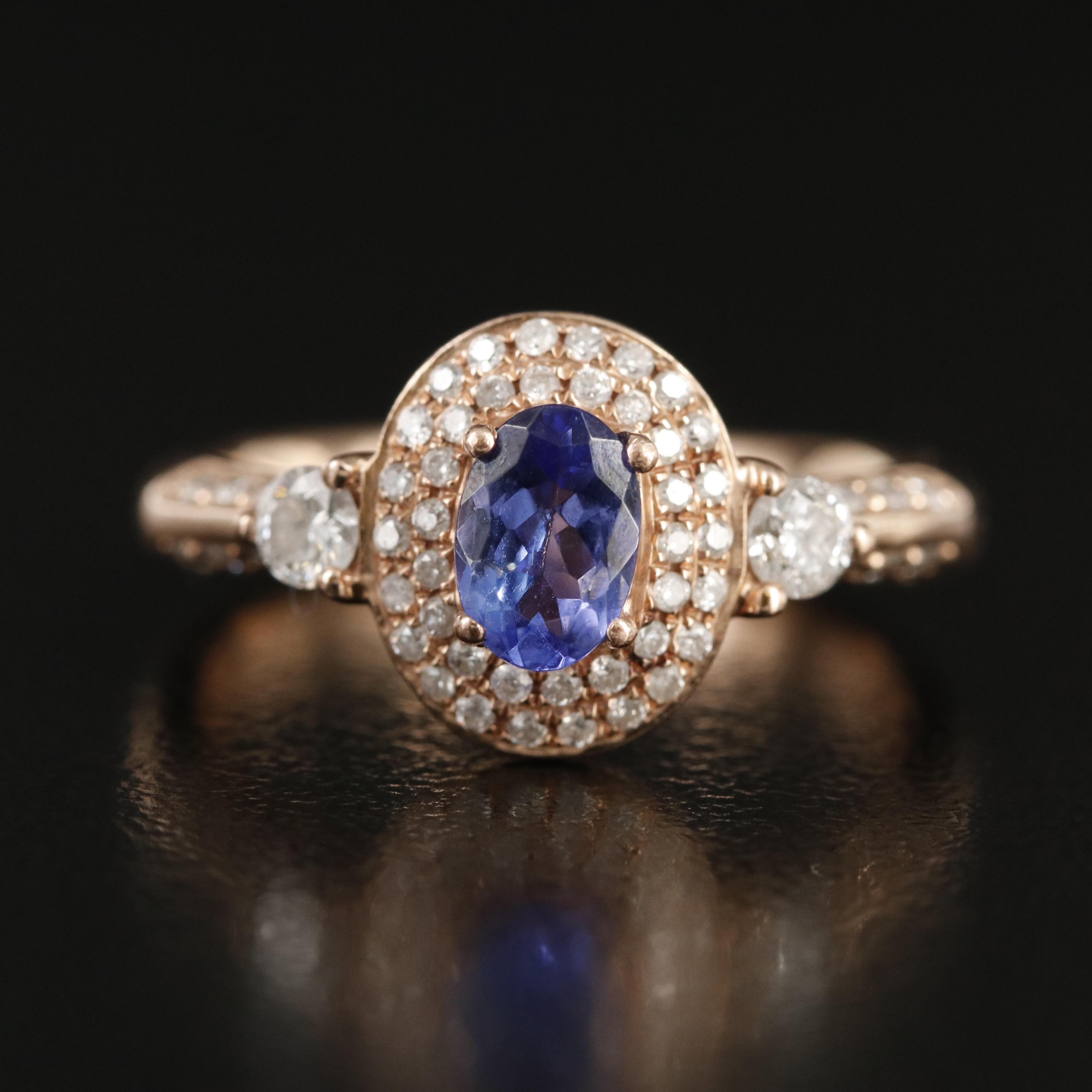 14K Rose Gold Tanzanite and Diamond Ring