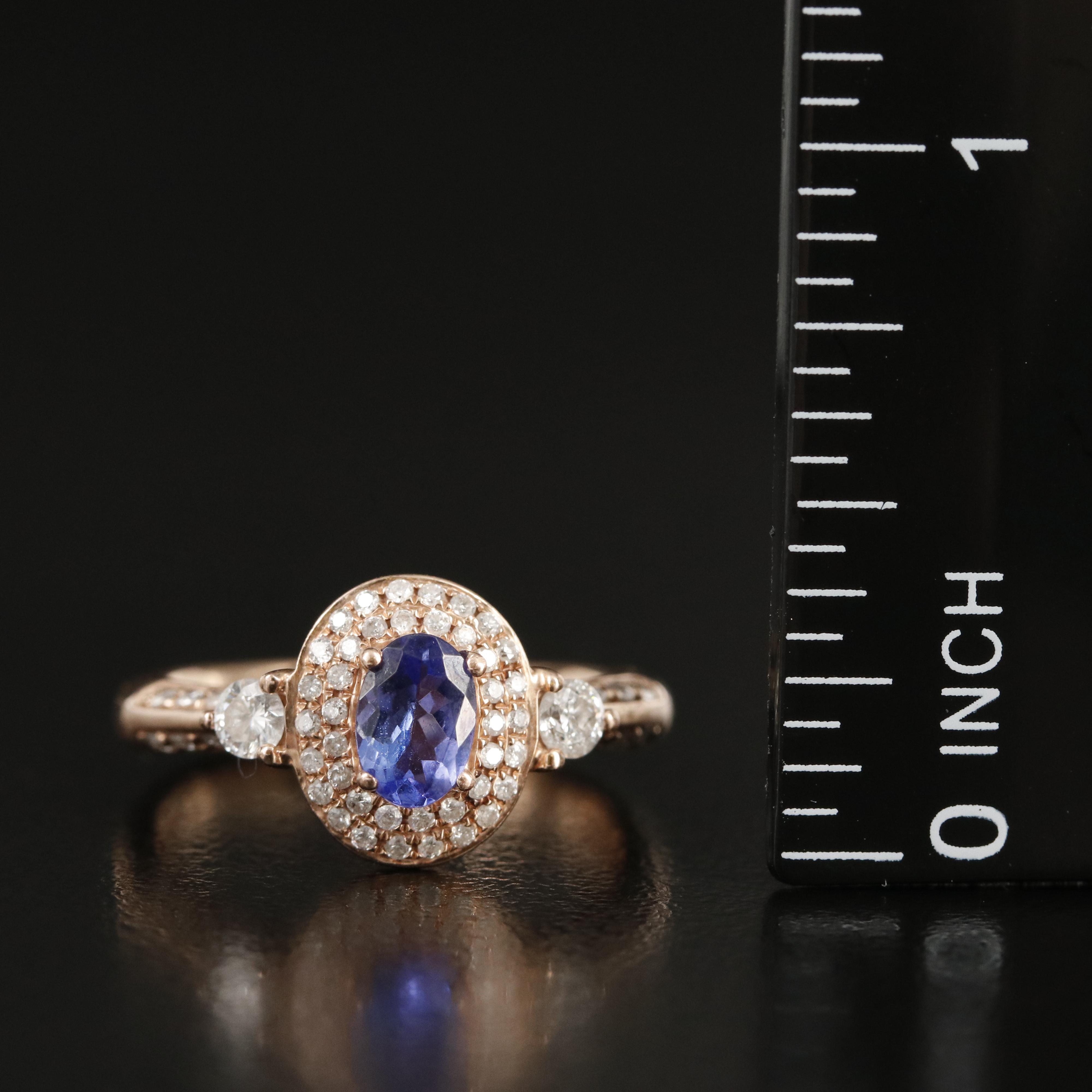 14K Rose Gold Tanzanite and Diamond Ring