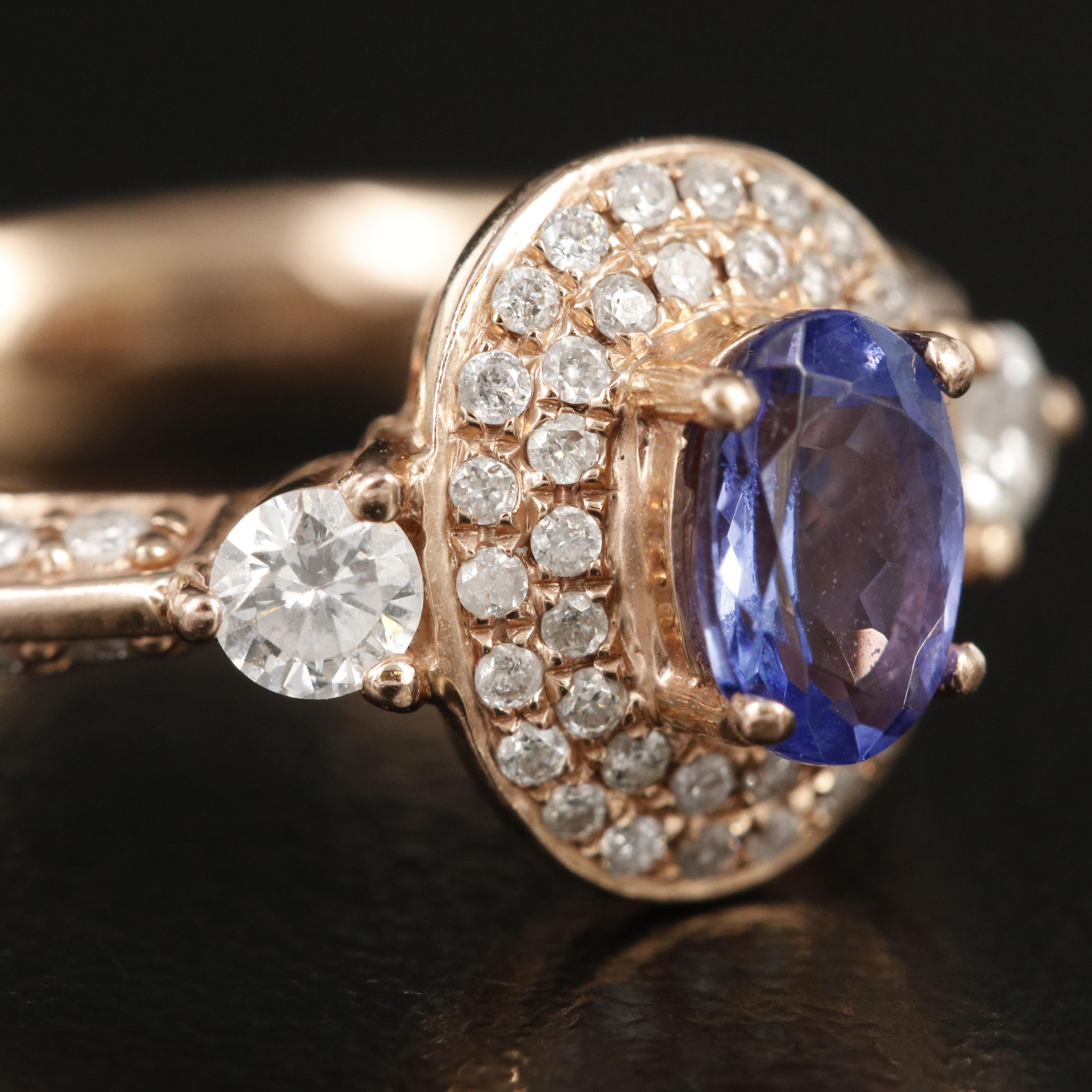 14K Rose Gold Tanzanite and Diamond Ring