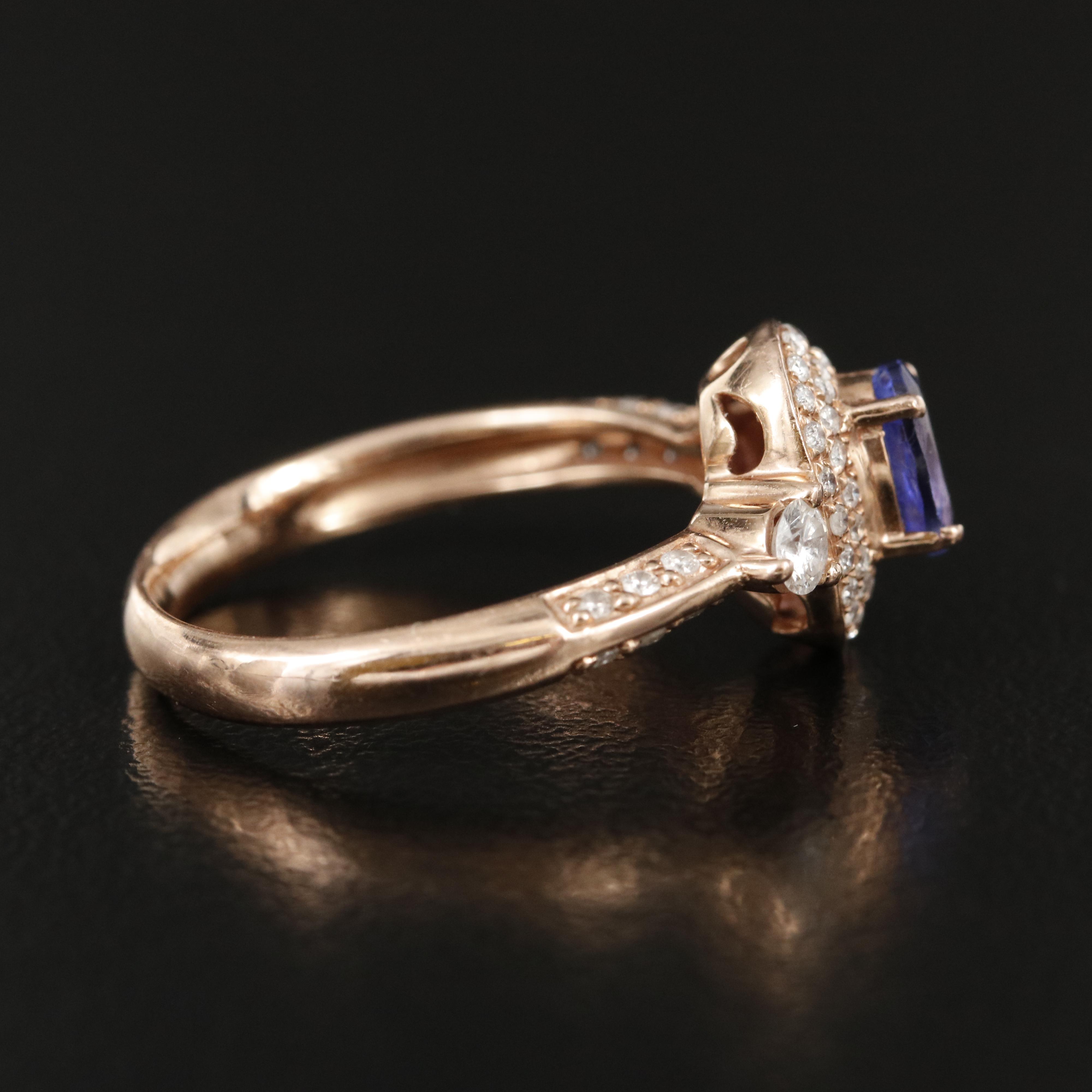 14K Rose Gold Tanzanite and Diamond Ring