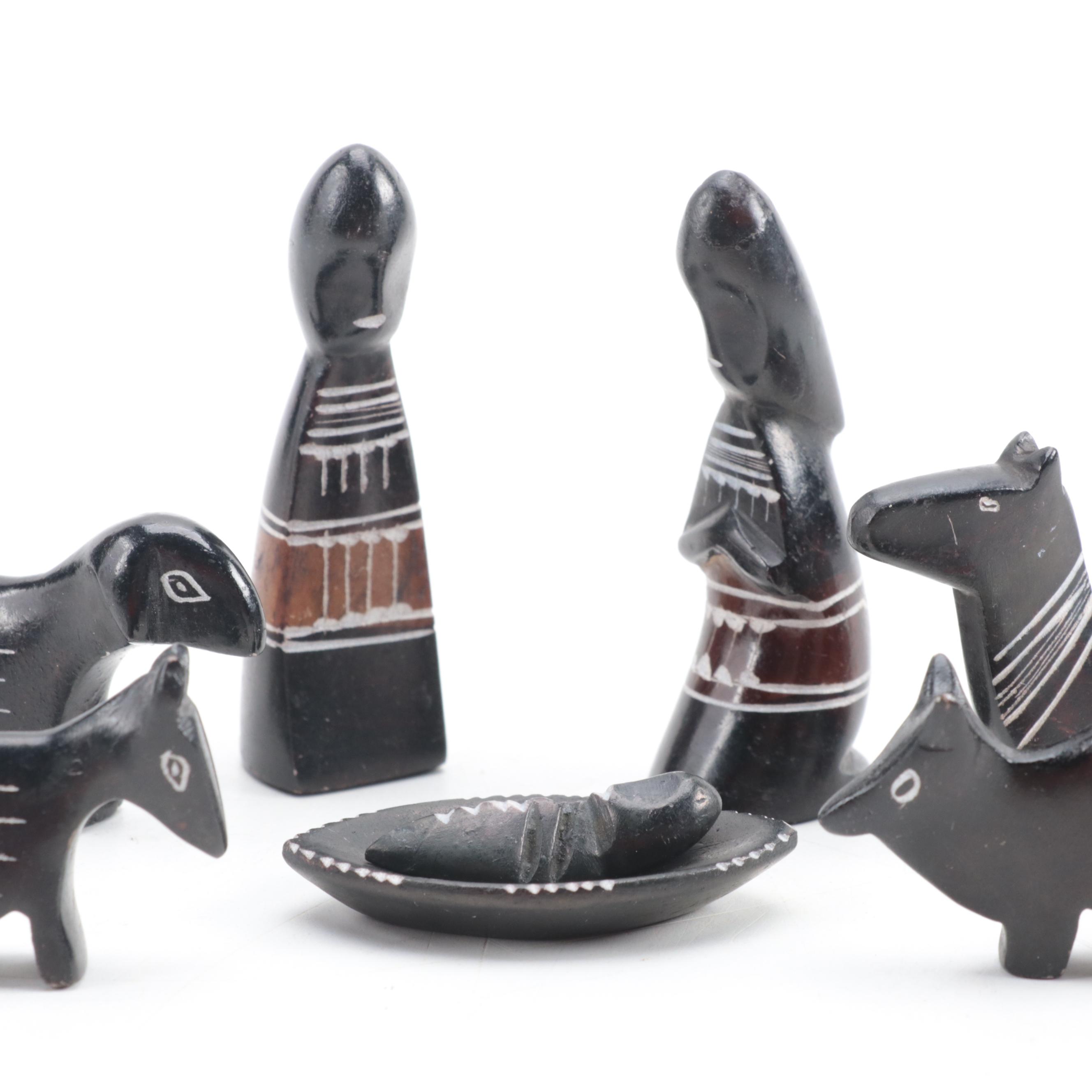 Nigerian Hand-Carved and Etched Stone Nativity Figurines