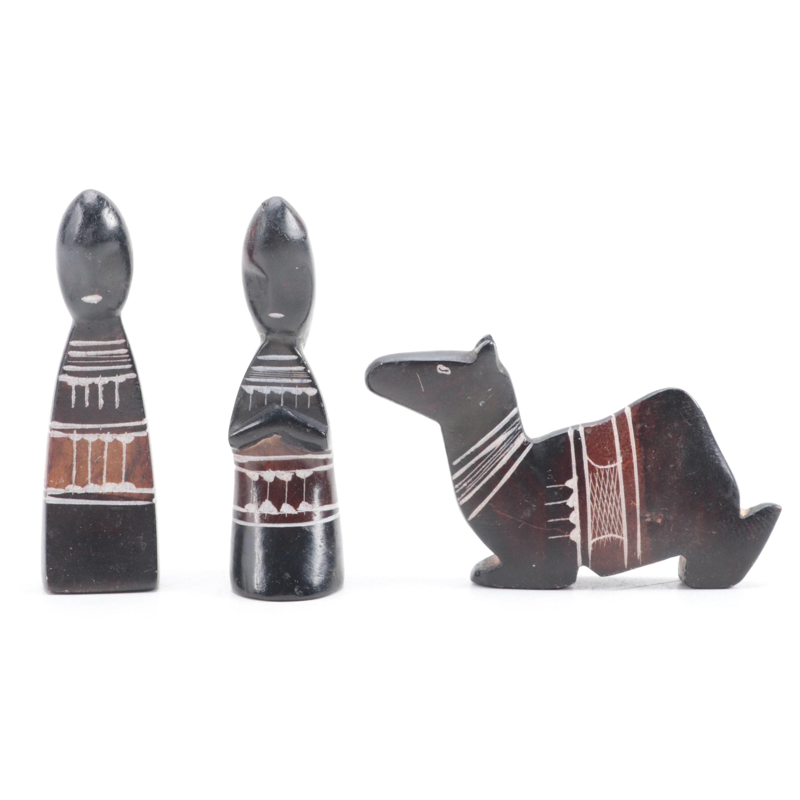 Nigerian Hand-Carved and Etched Stone Nativity Figurines