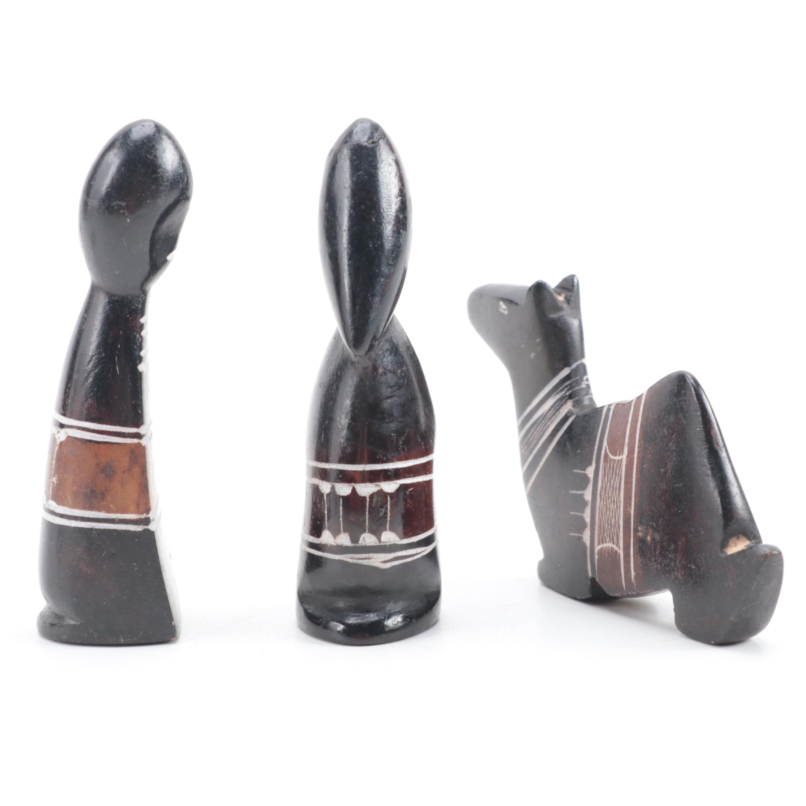 Nigerian Hand-Carved and Etched Stone Nativity Figurines