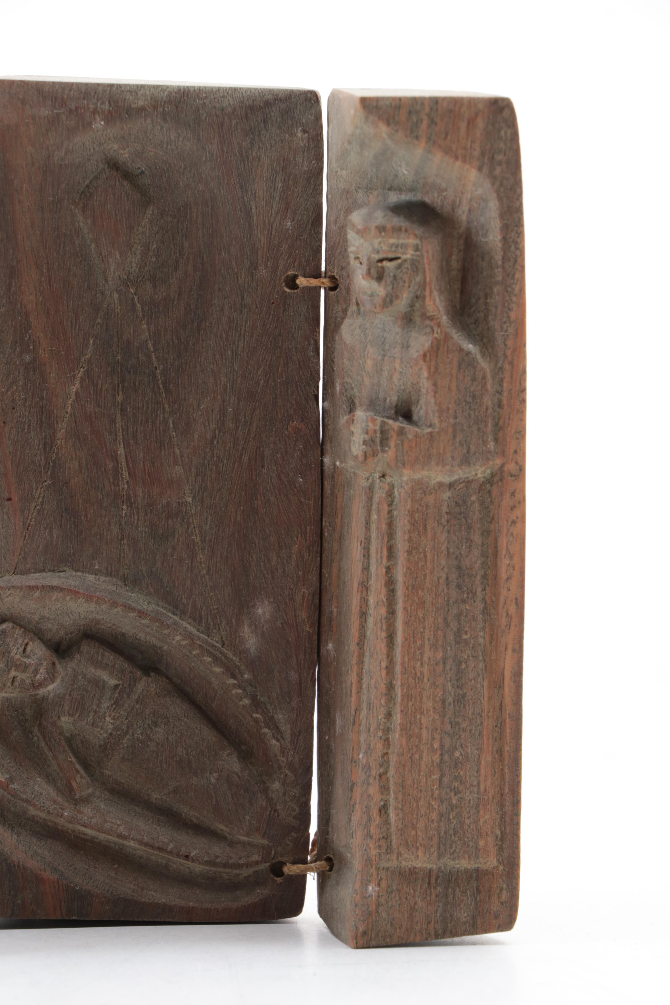 Argentinian Hand-Carved Three Panel Wood Nativity Scene