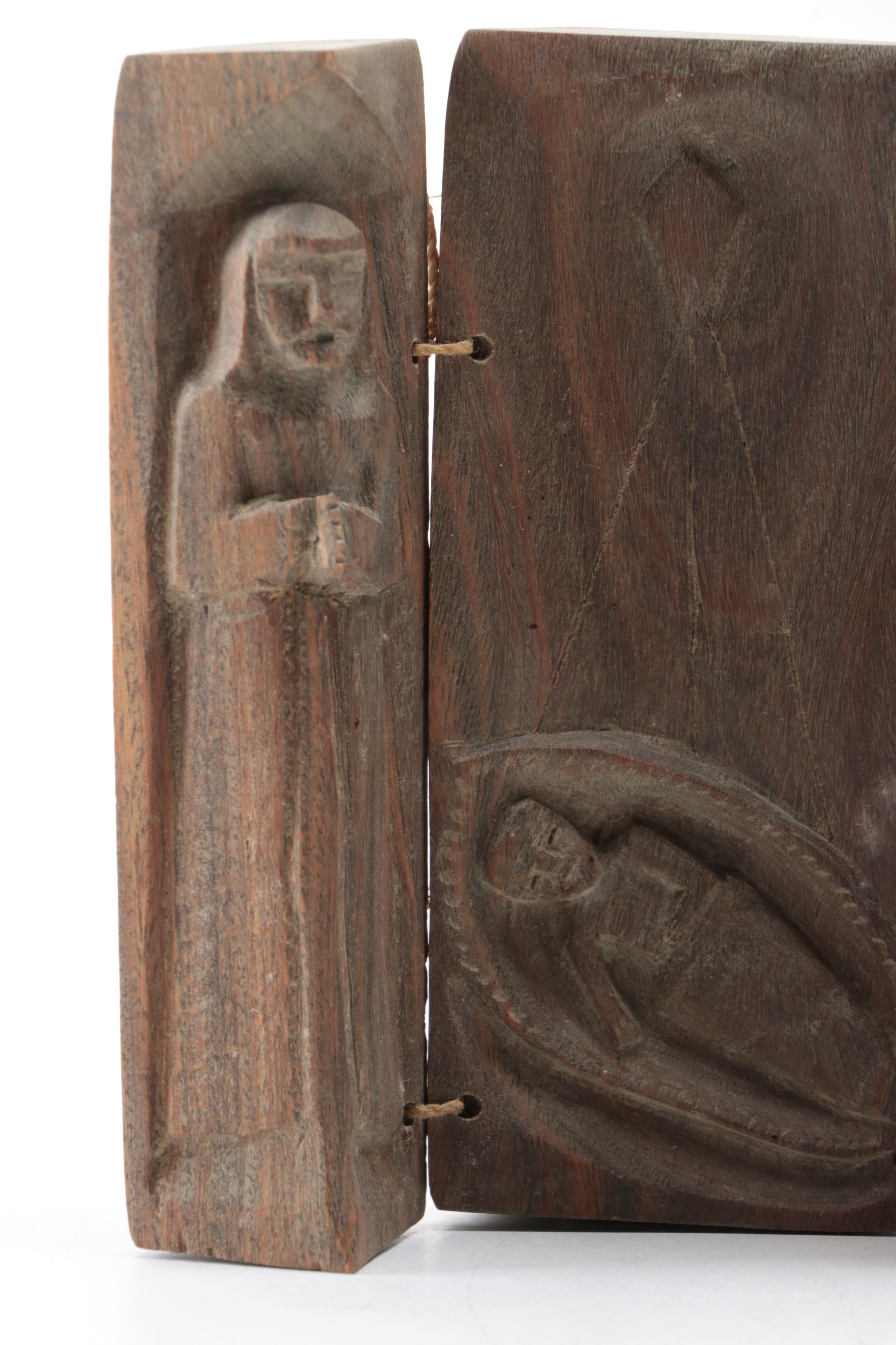 Argentinian Hand-Carved Three Panel Wood Nativity Scene