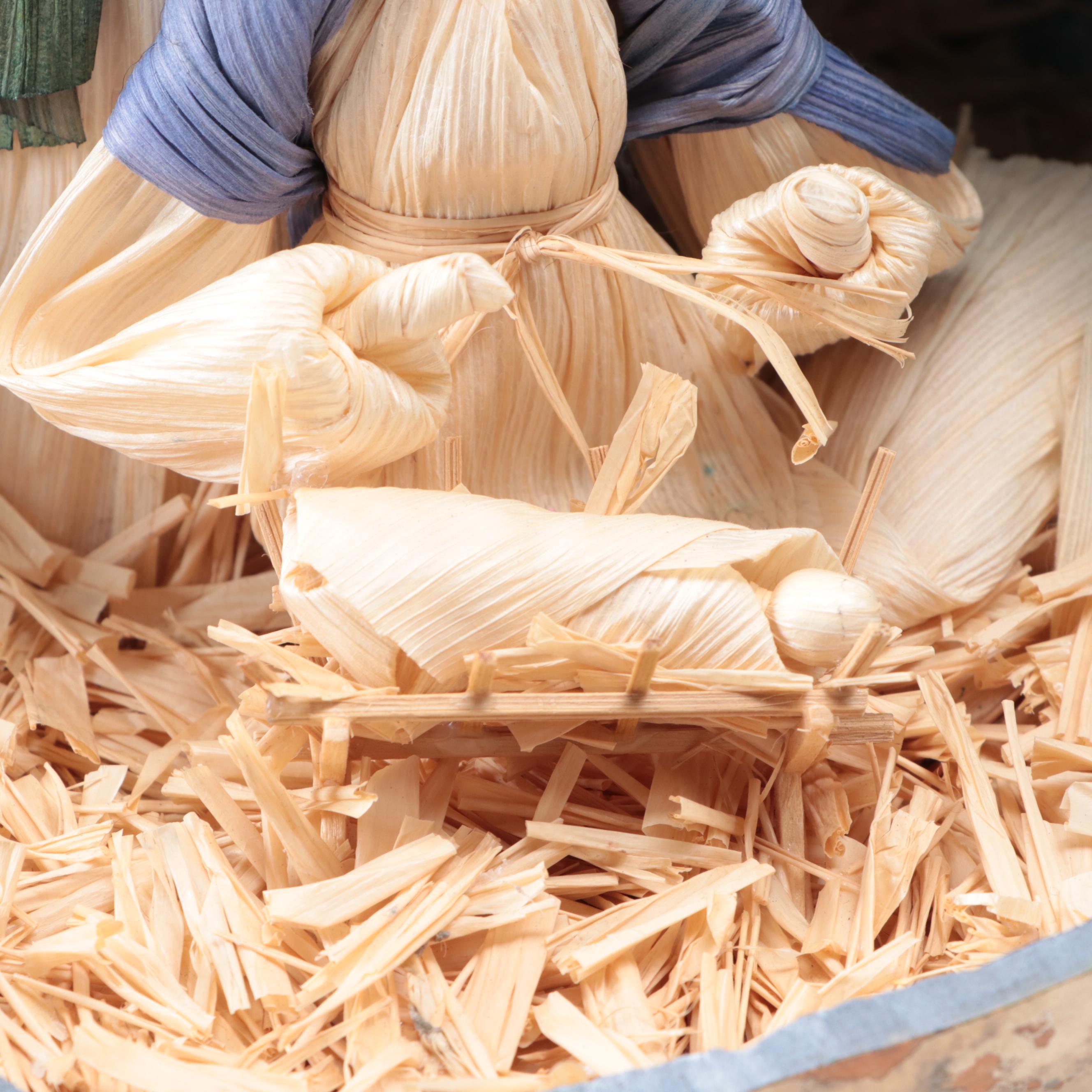 Gourd Christmas Nativity Scene with Corn Husk Figurines