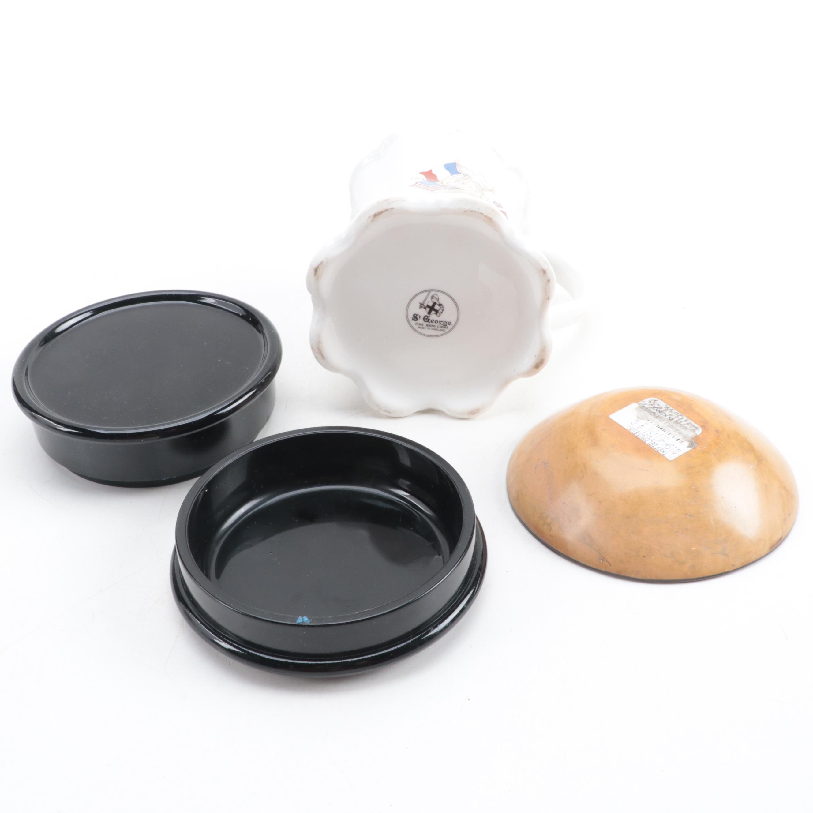 Nigel Pain Cast Glass Paperweight with English Advertising Tin and Other Décor