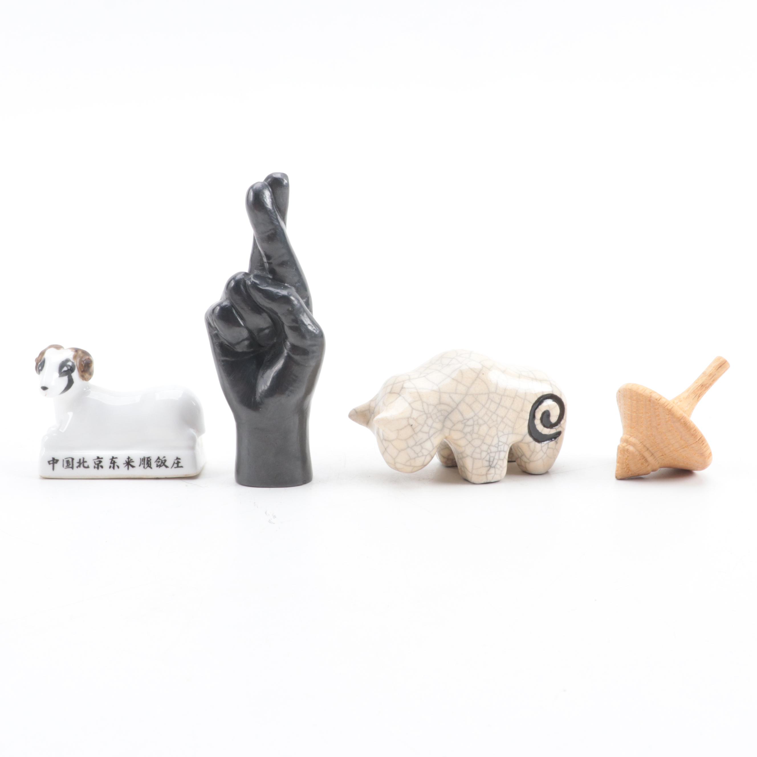 Nigel Pain Cast Glass Paperweight with English Advertising Tin and Other Décor