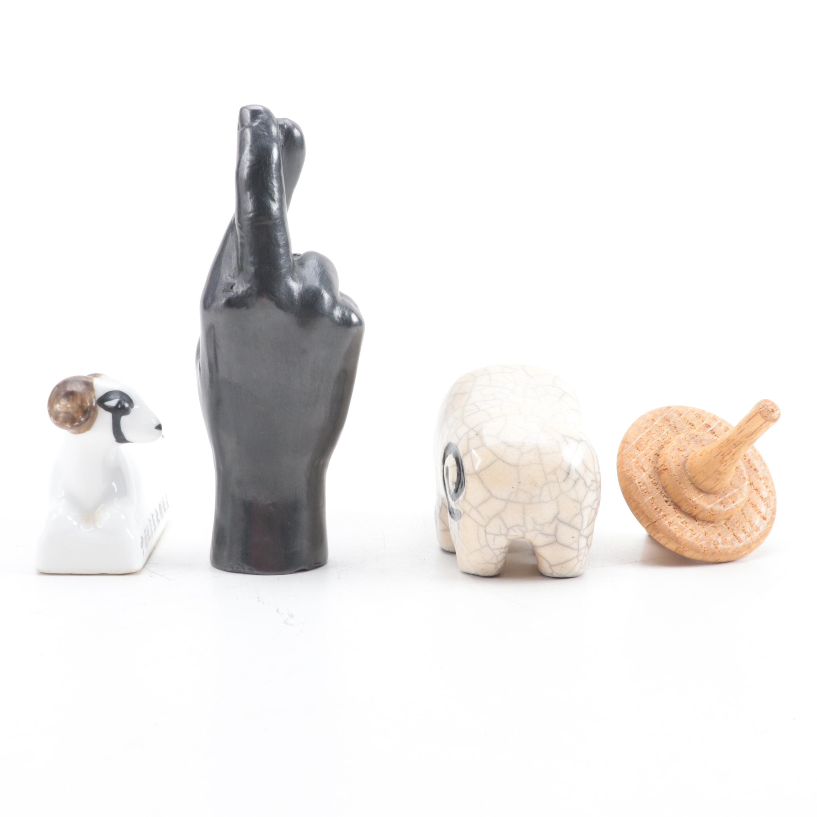 Nigel Pain Cast Glass Paperweight with English Advertising Tin and Other Décor