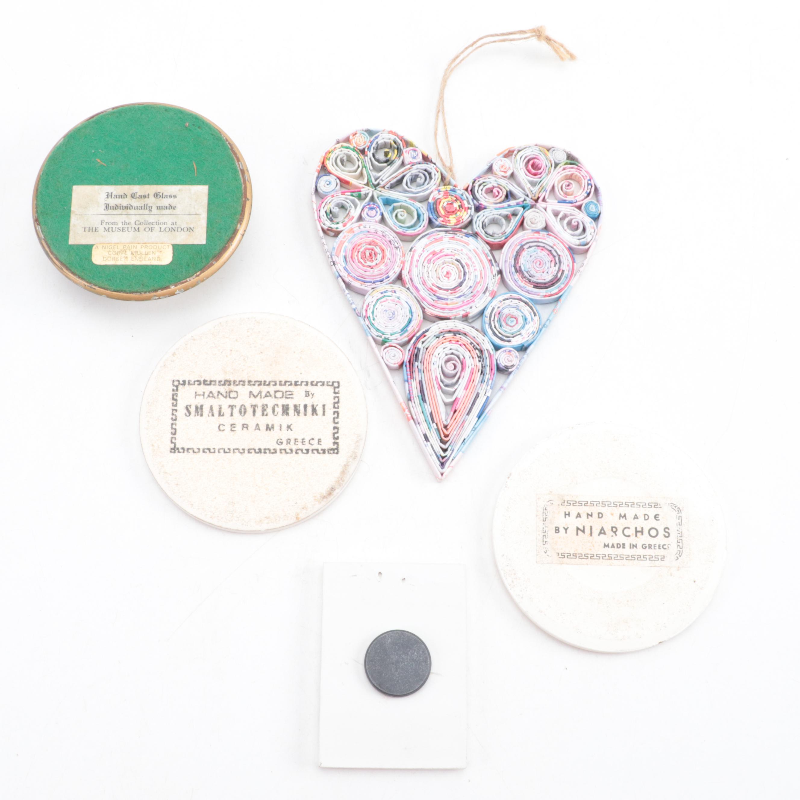 Nigel Pain Cast Glass Paperweight with English Advertising Tin and Other Décor