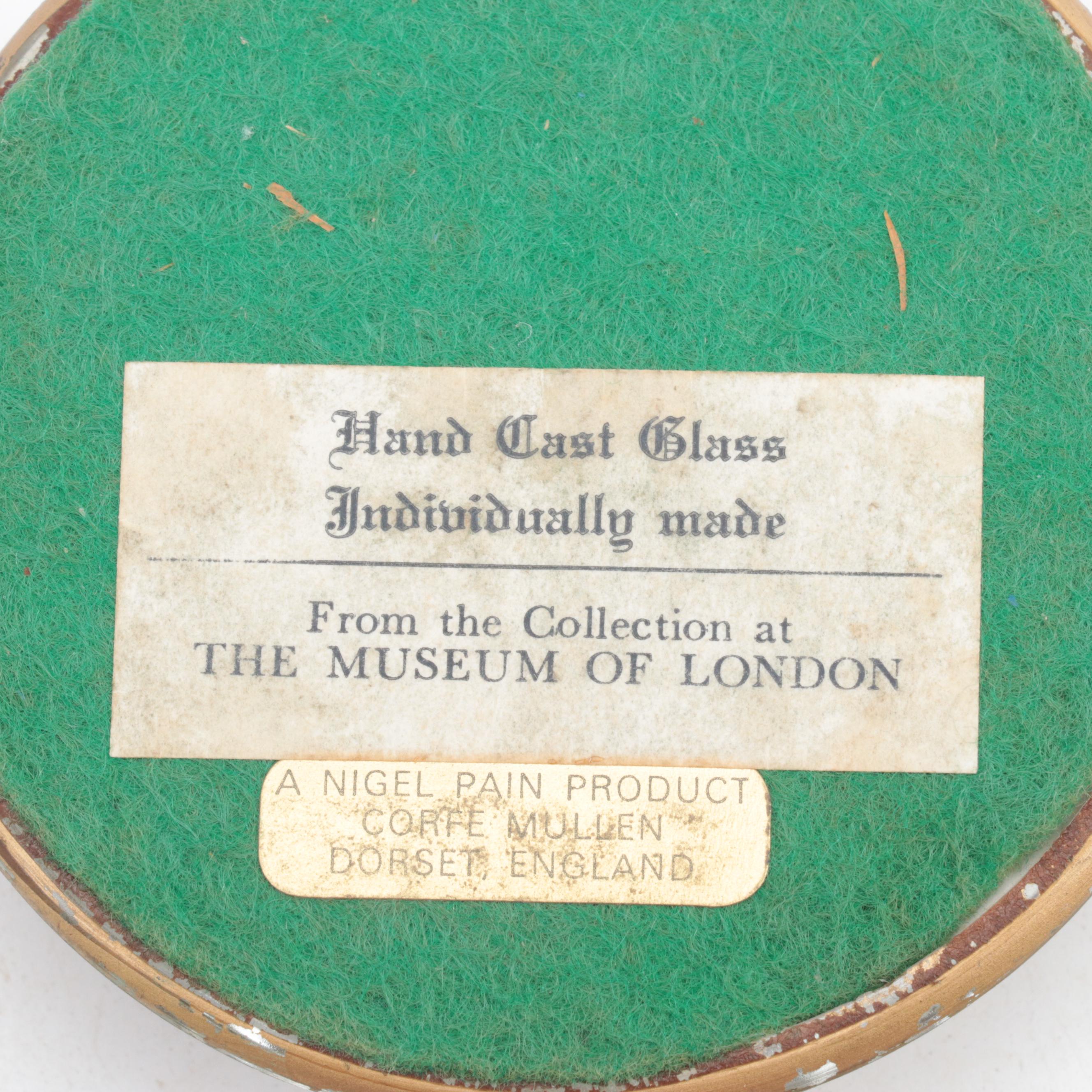 Nigel Pain Cast Glass Paperweight with English Advertising Tin and Other Décor