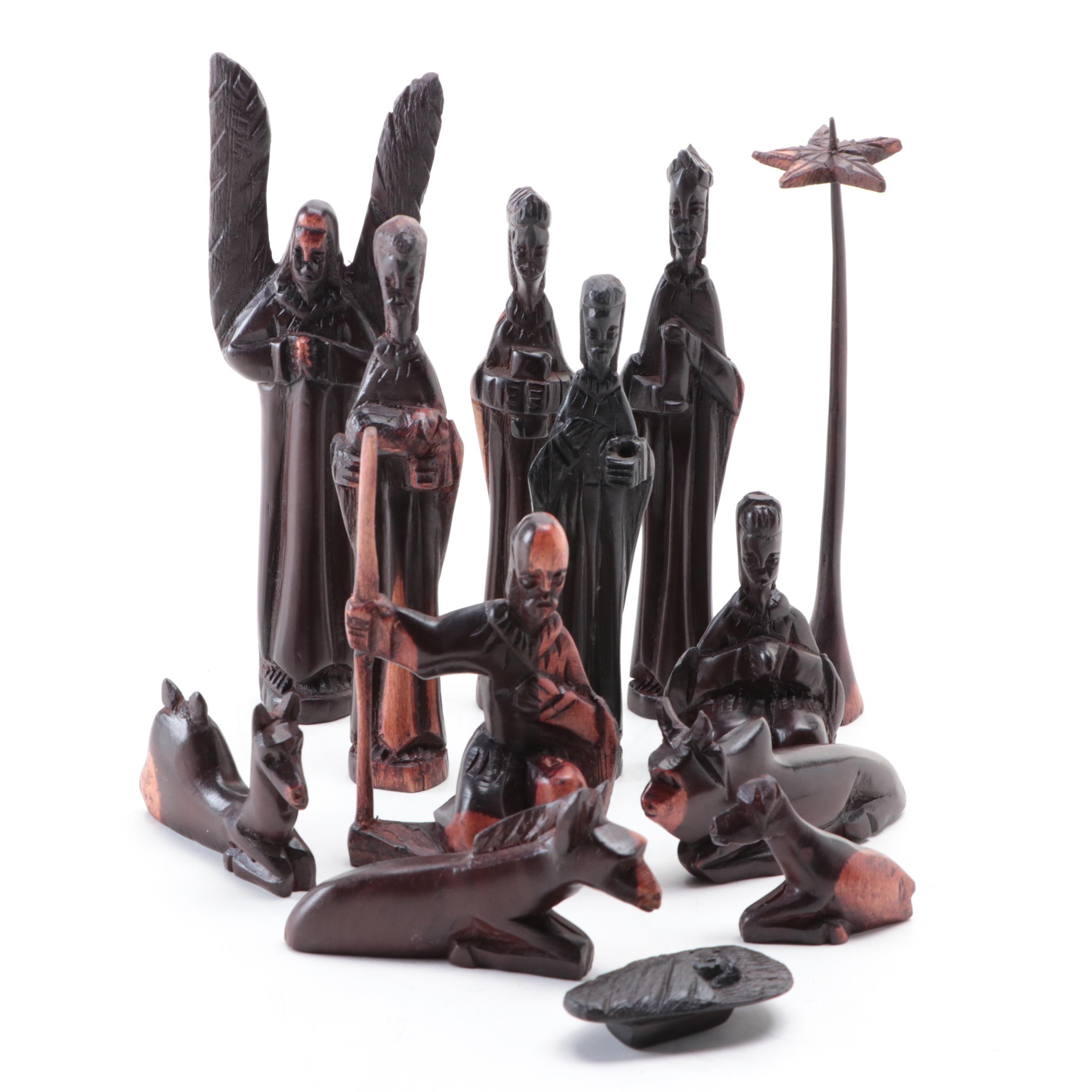 African Hand-Carved Wood Nativity Figurines