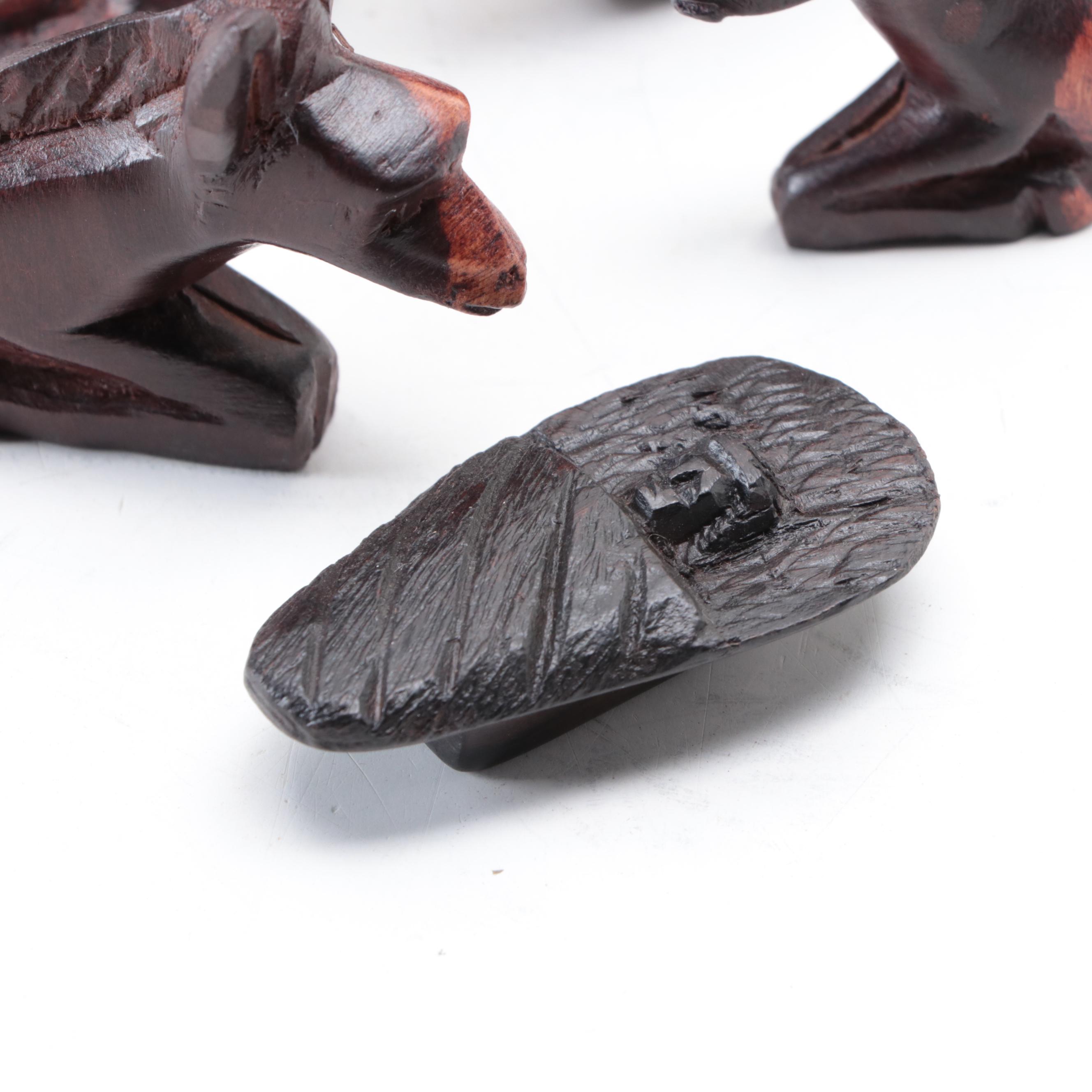 African Hand-Carved Wood Nativity Figurines