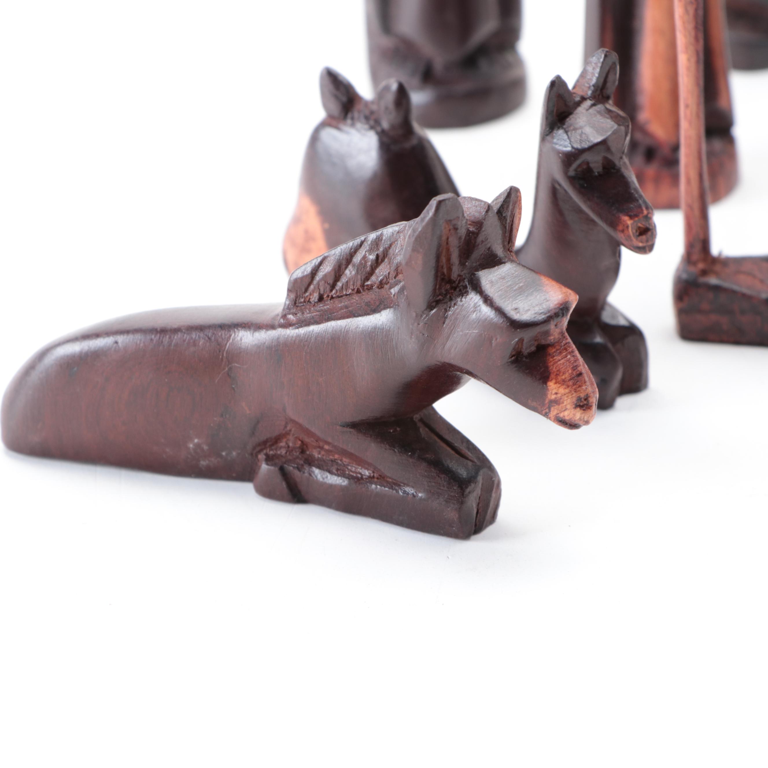 African Hand-Carved Wood Nativity Figurines