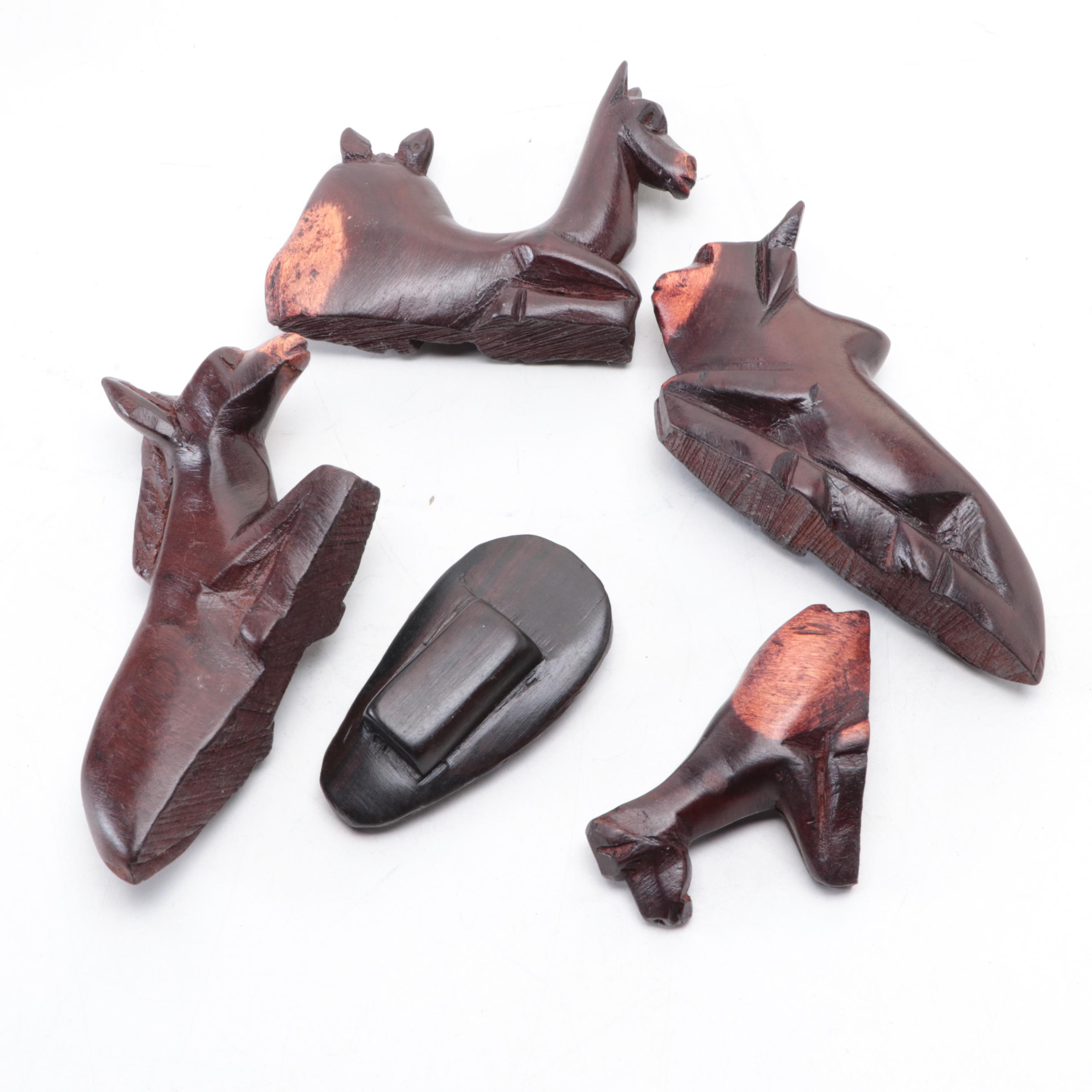 African Hand-Carved Wood Nativity Figurines