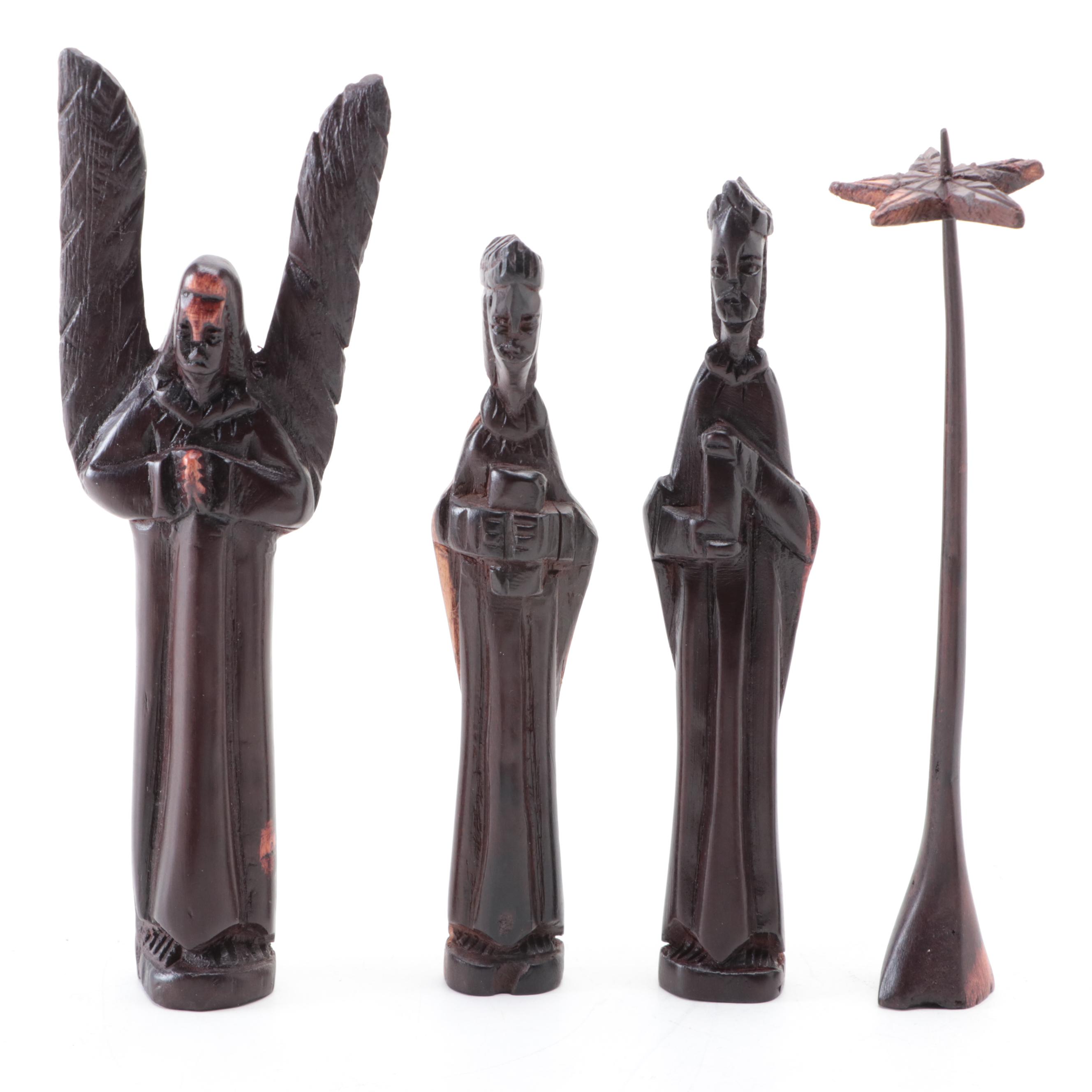 African Hand-Carved Wood Nativity Figurines