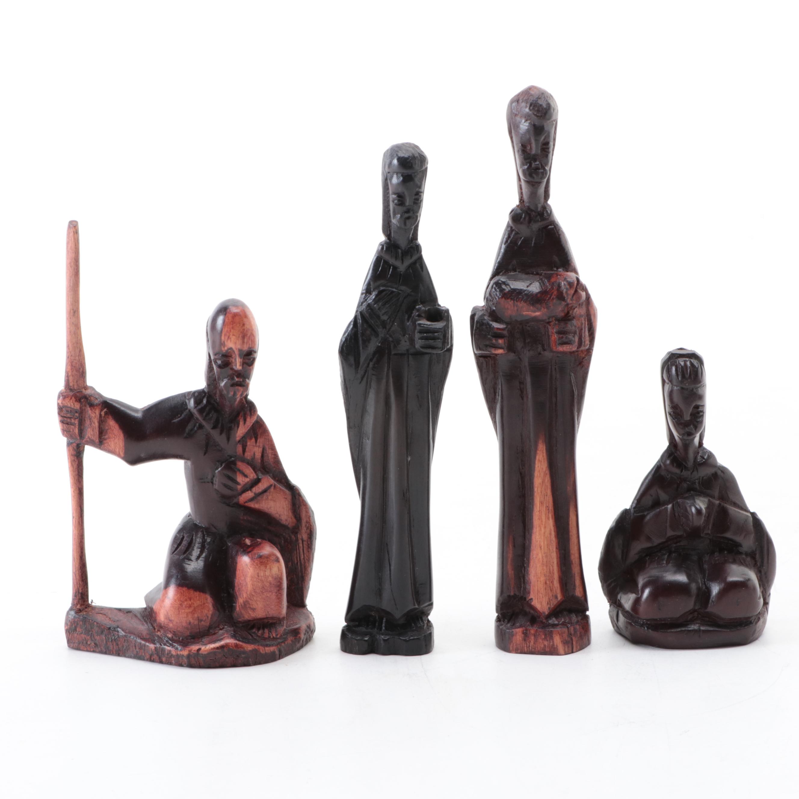 African Hand-Carved Wood Nativity Figurines