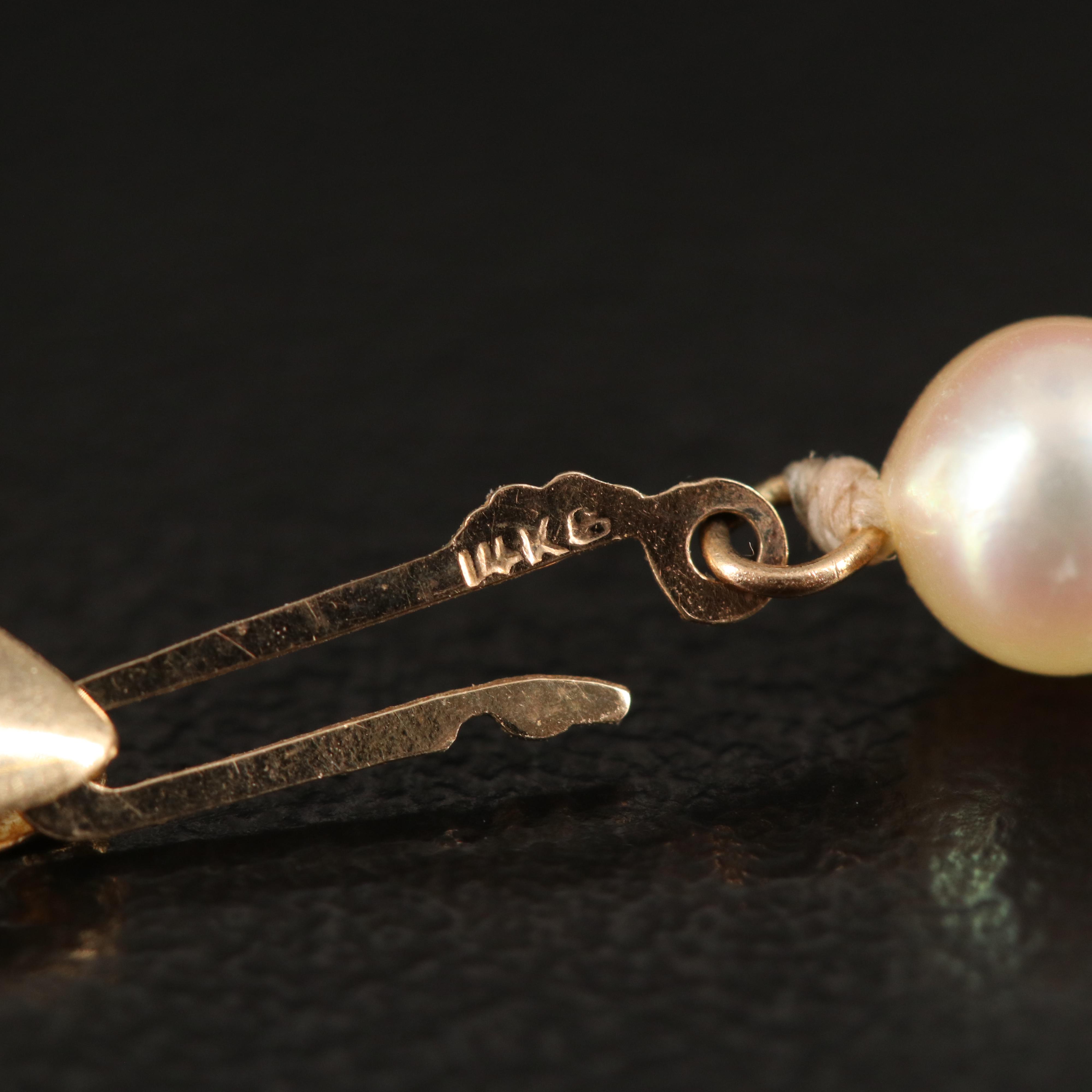 14K Pearl Necklace with Amethyst and Diamond Pendant