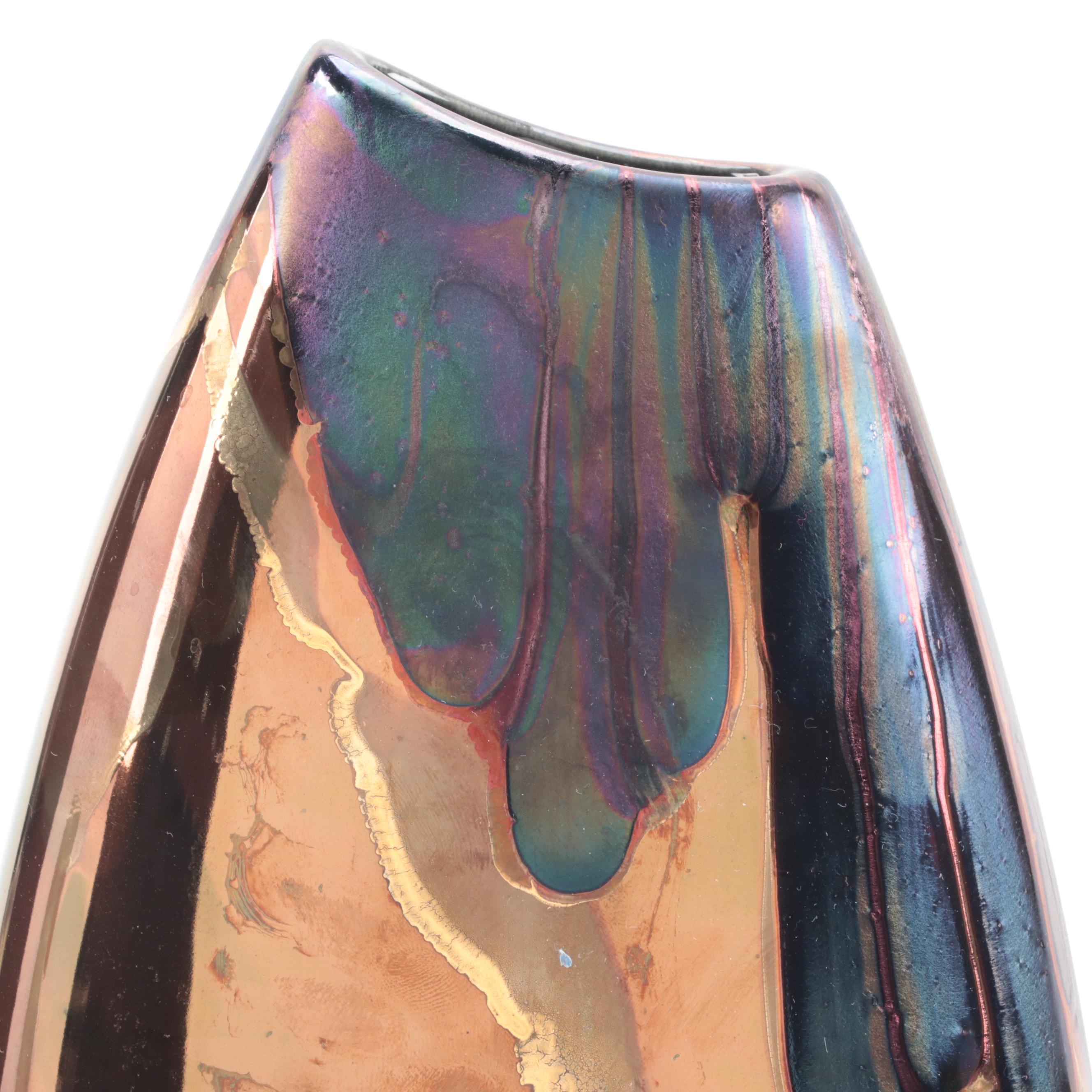 Artist Signed Studio Pottery Copper Luster and Textured Vases