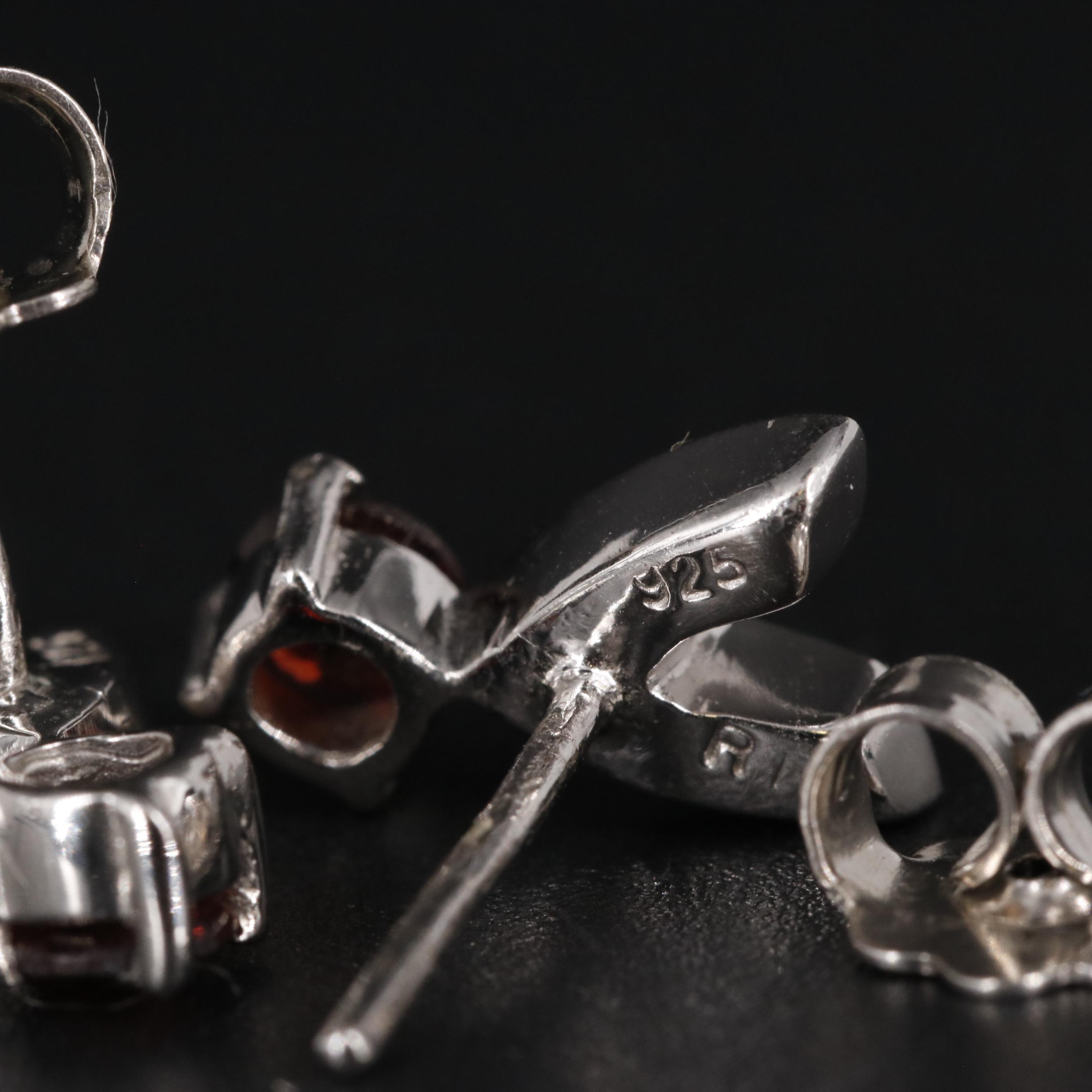 Sterling Amethyst and Garnet Stud Earrings