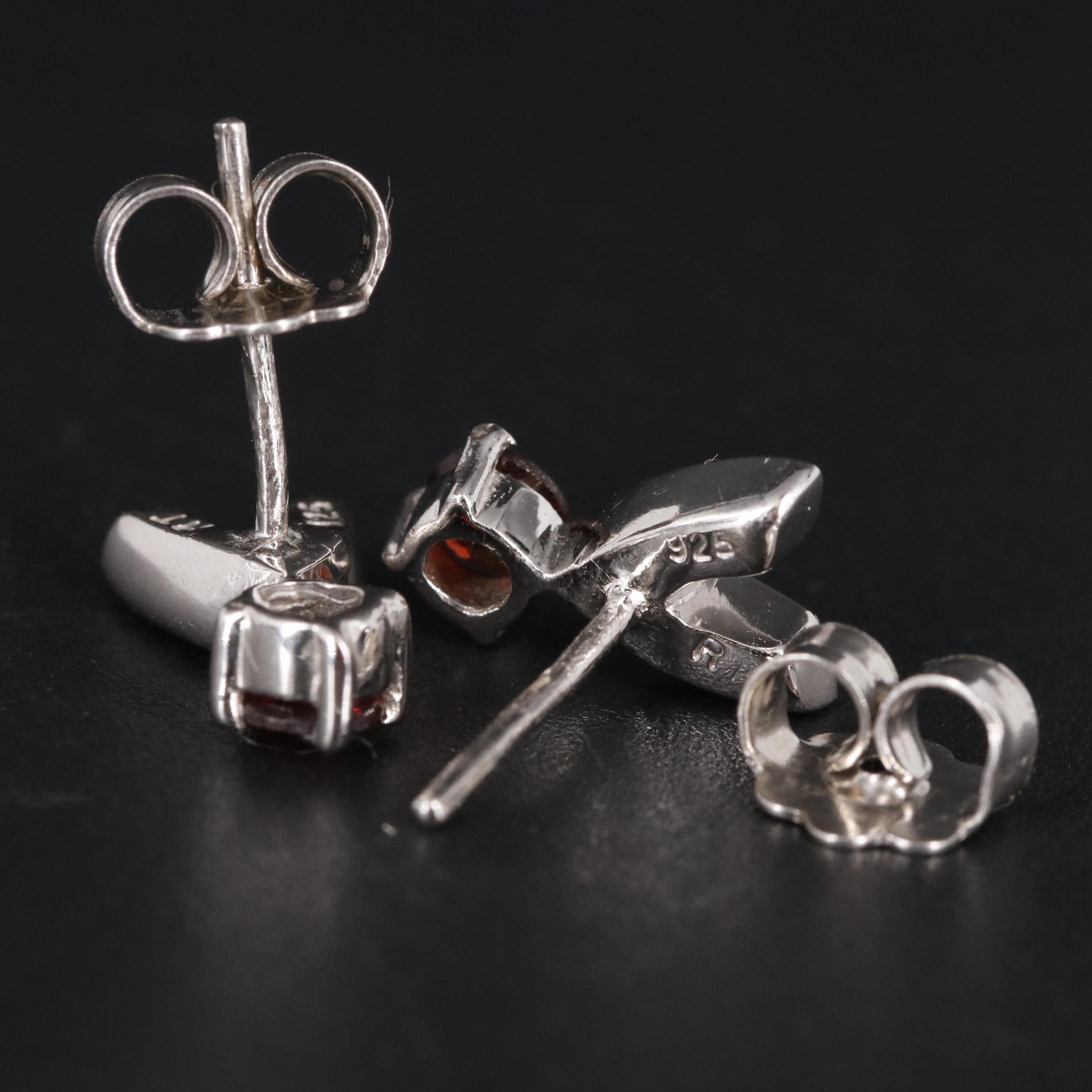 Sterling Amethyst and Garnet Stud Earrings